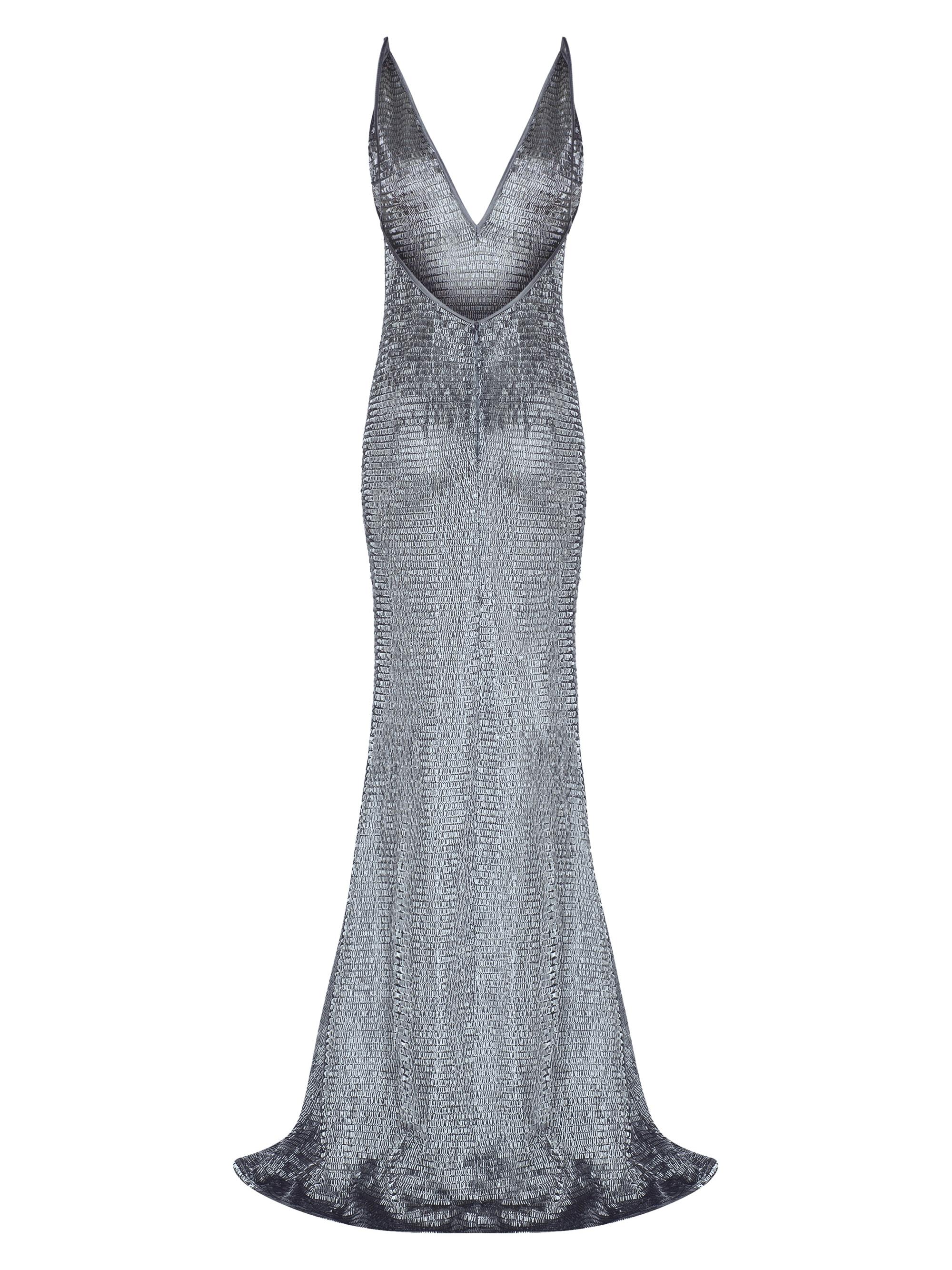 The New Arrivals Ilkyaz Ozel Claudie Shimmer Plunge Maxi Dress