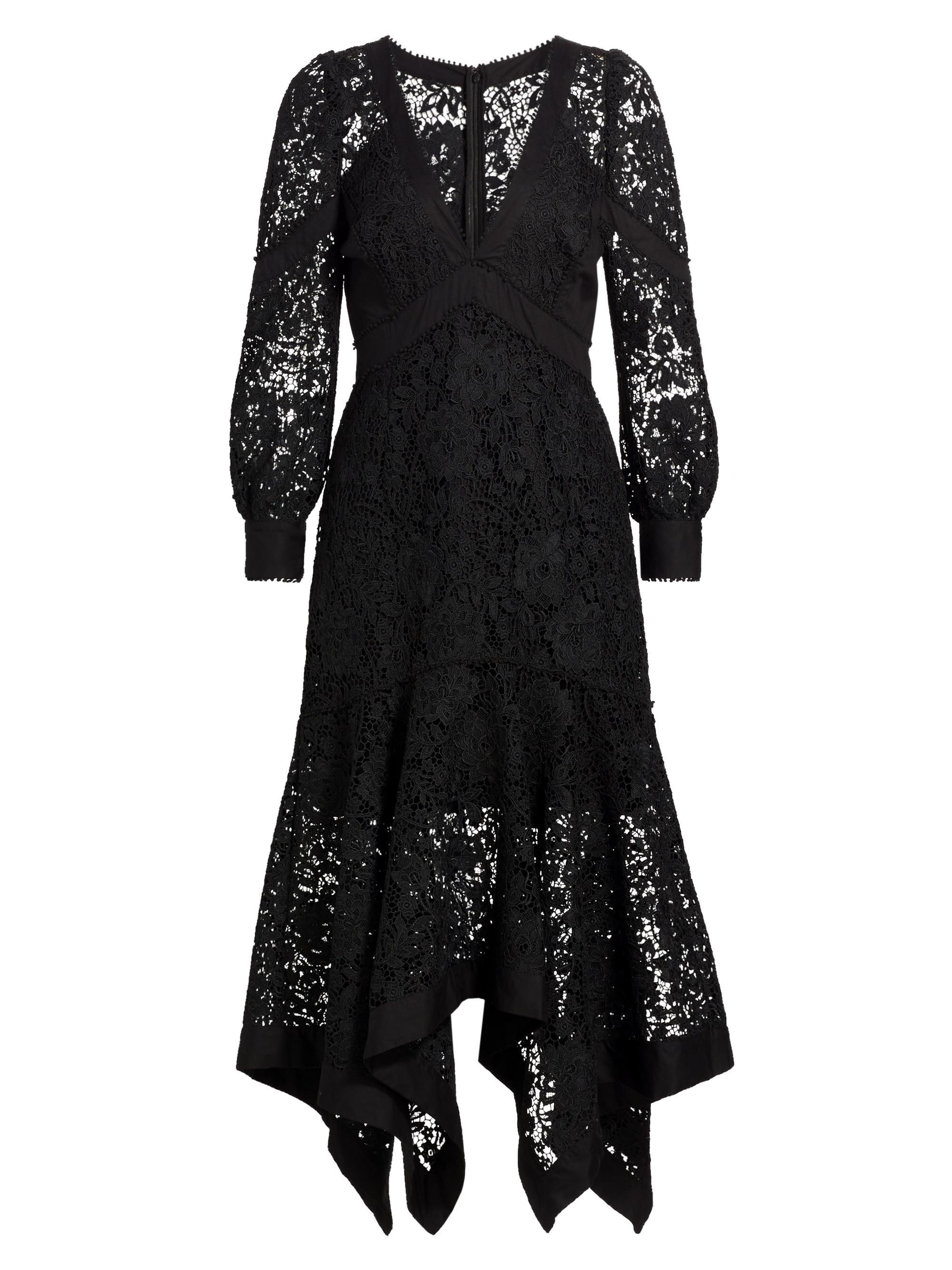 Marchesa Rosa Women's Lace Guipure V-Neck Midi-Dress - Black