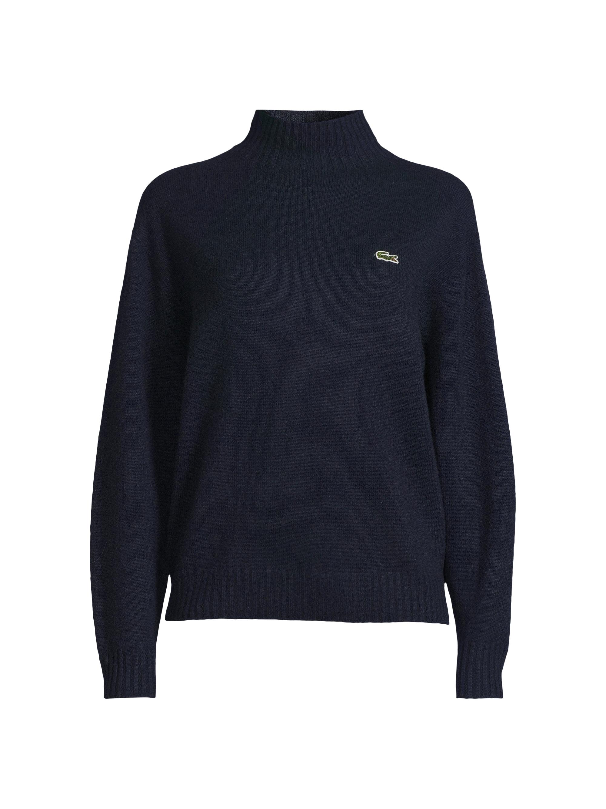 Lacoste Women's Small Croc Cashmere Mock Turtleneck Sweater - Navy Blue