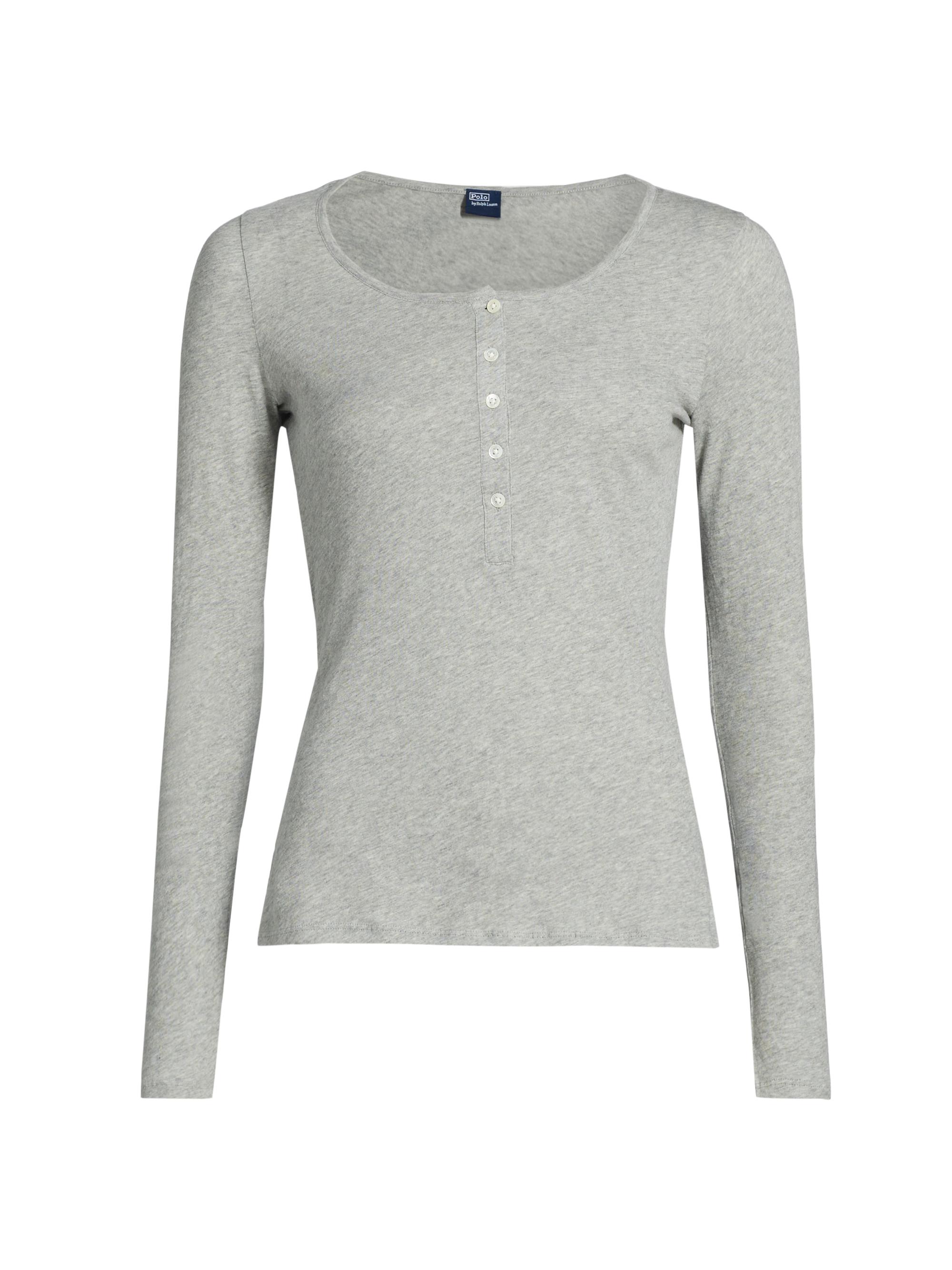Polo Ralph Lauren Women's Long & Lean Henley Shirt - Heather Grey