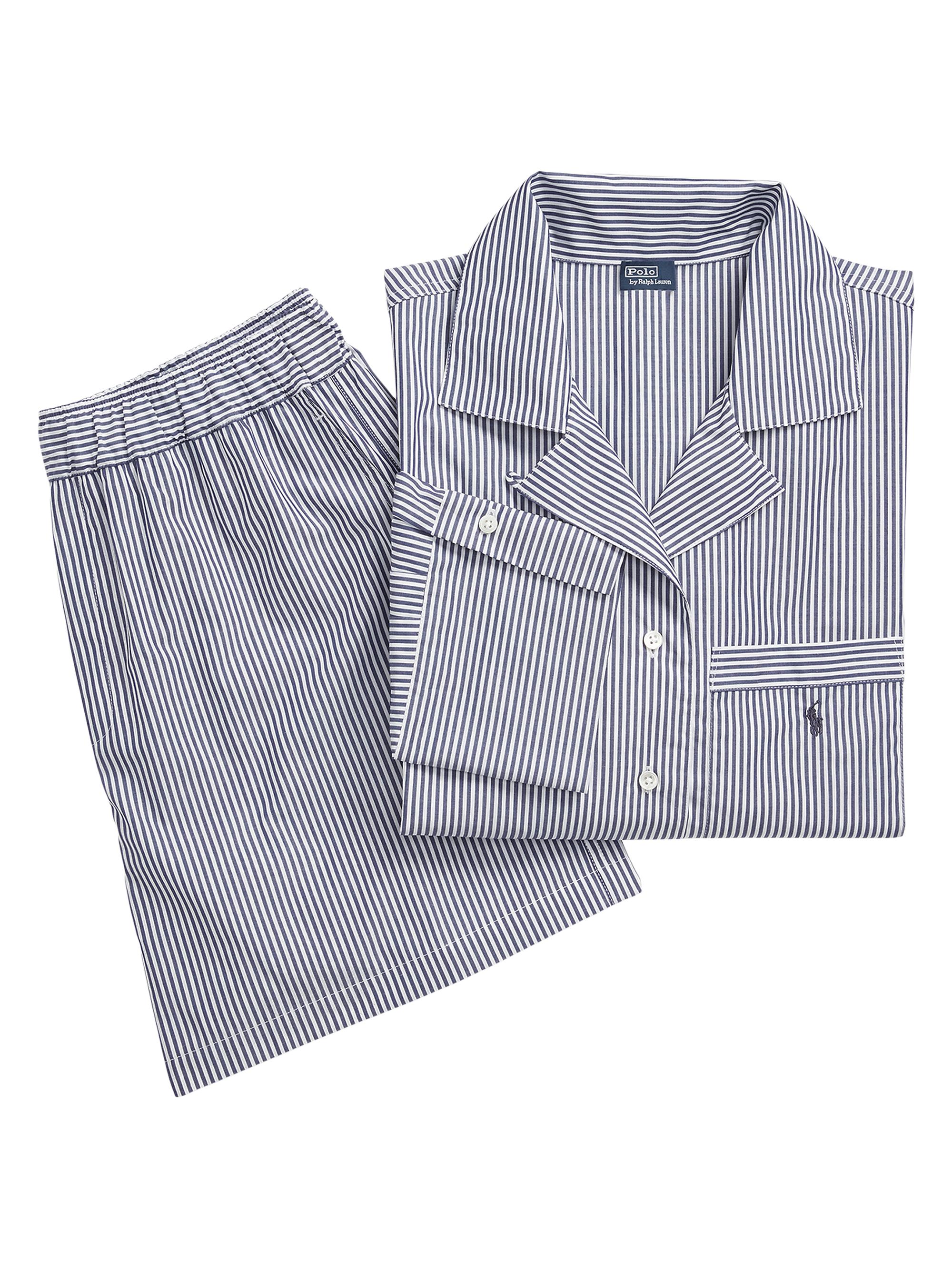 Polo Ralph Lauren Women's Striped Cotton Short Pajamas - White Cloud Beacon Blue