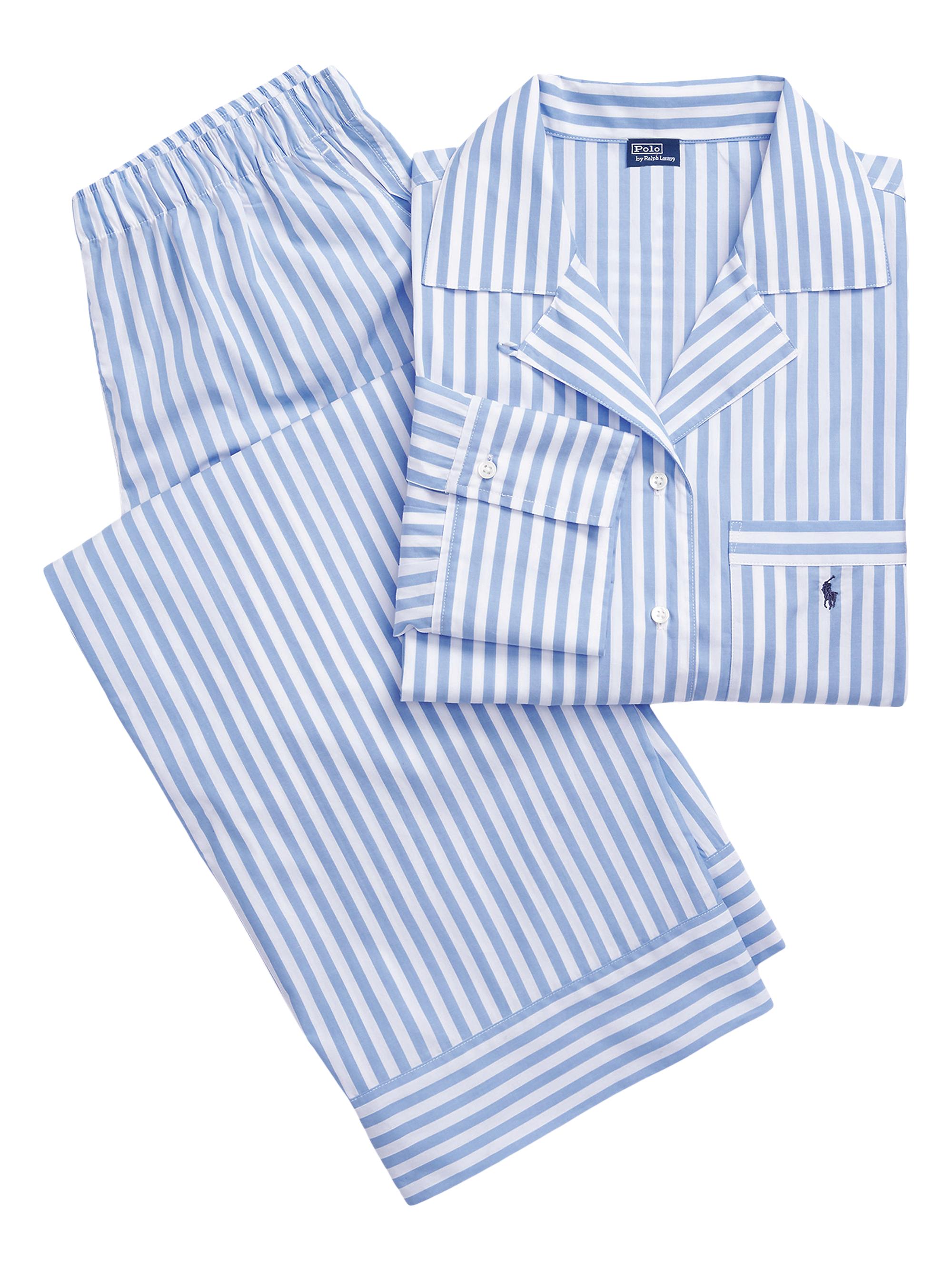 Polo Ralph Lauren Women's Striped Cotton Pajamas - White Cloud Hydrangea