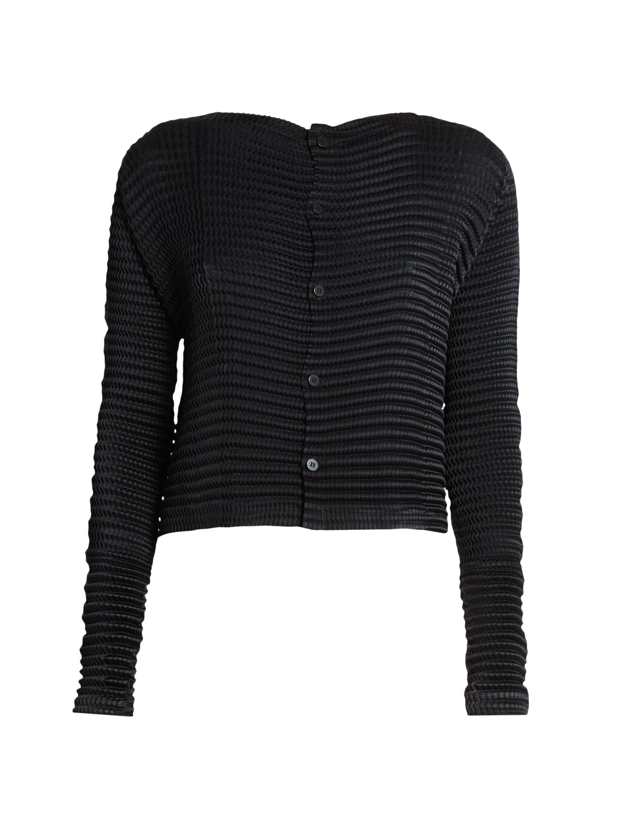 Issey Miyake Women's Suede Like Pleats Crewneck Cardigan - Black