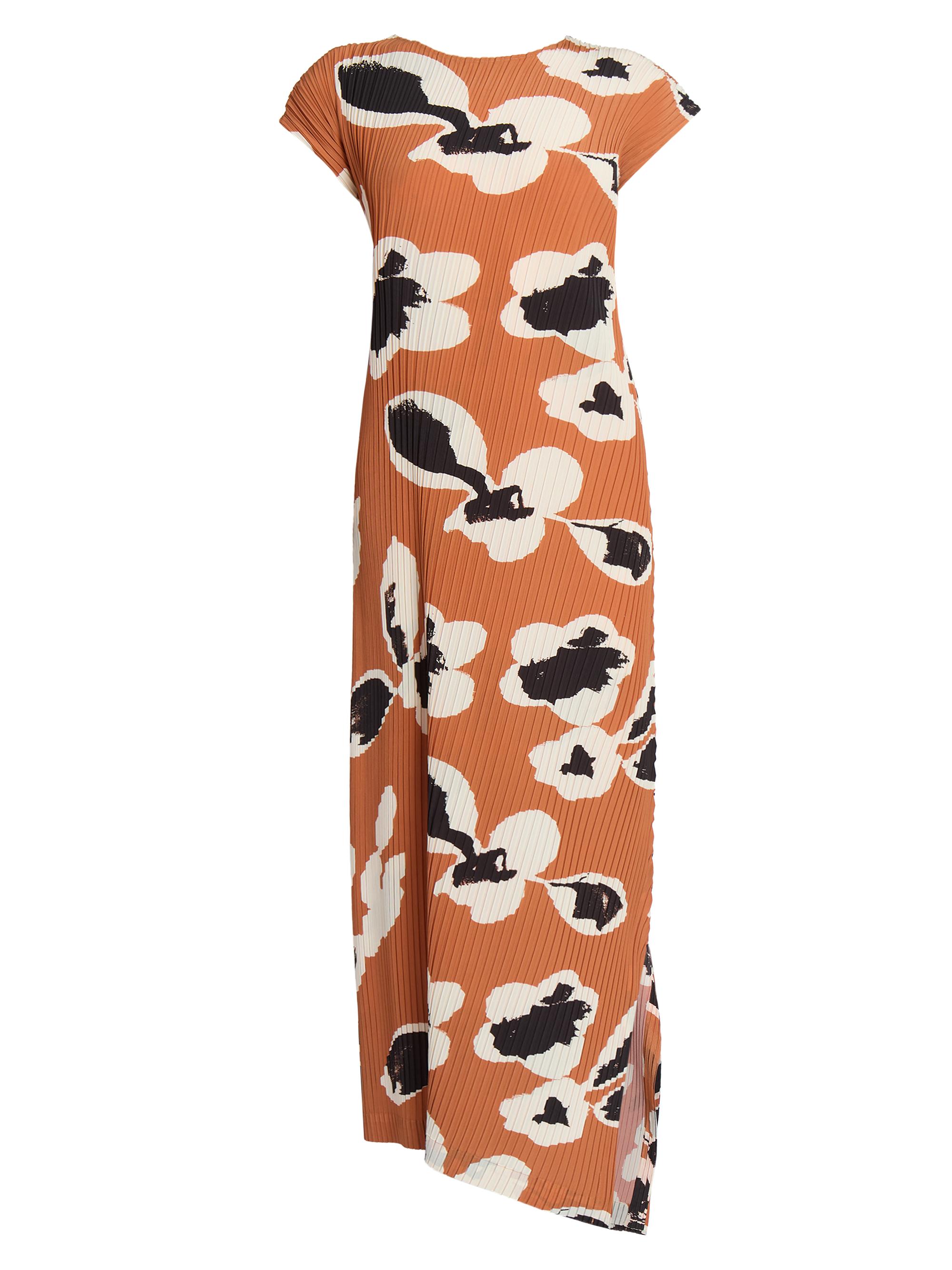 Issey Miyake Women's Vigor Pleats Abstract Cap-Sleeve Dress - Brown Hued