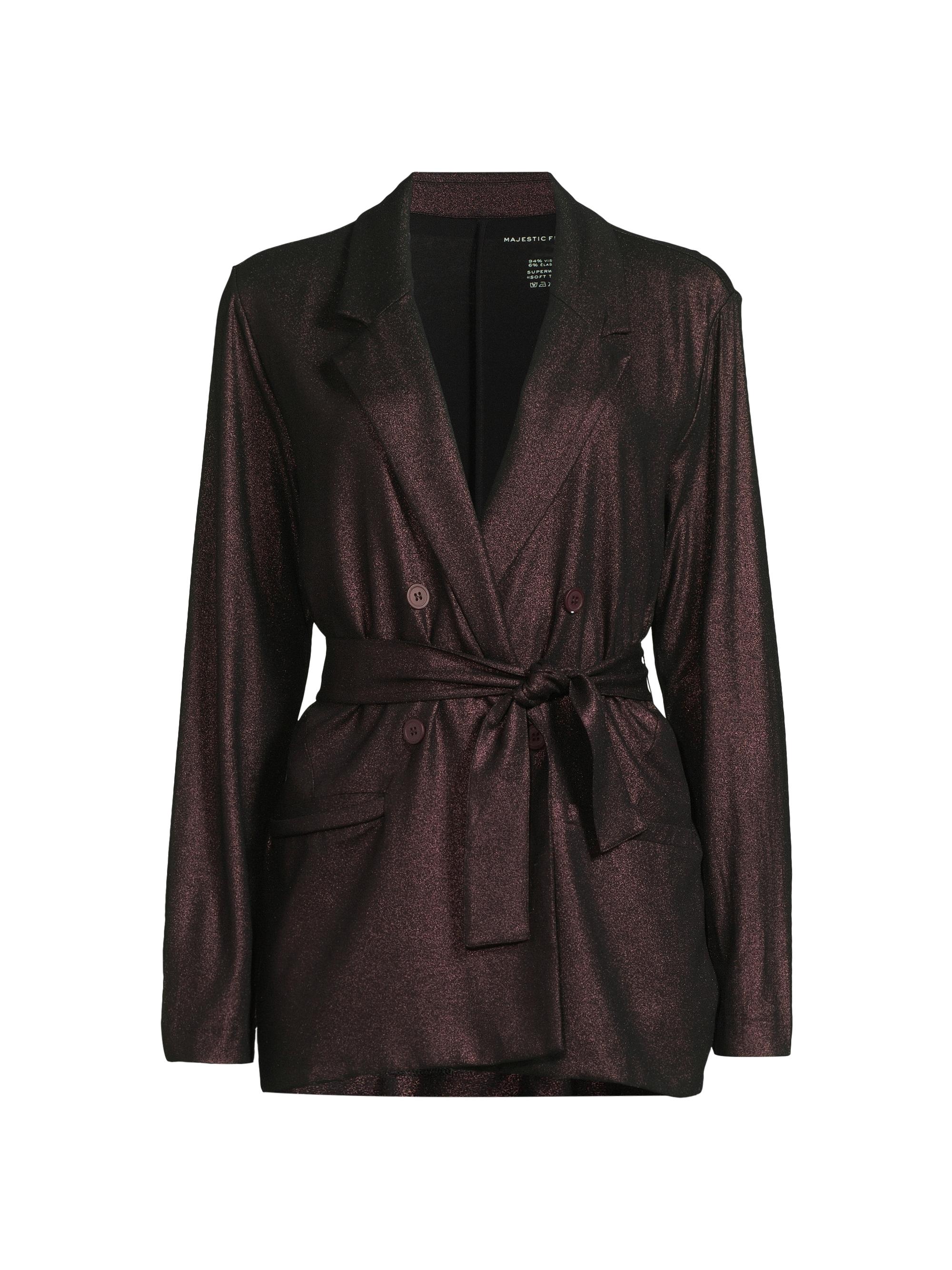 Majestic Filatures Women's Metallic Soft Tie-Waist Double-Breasted Blazer - Noir