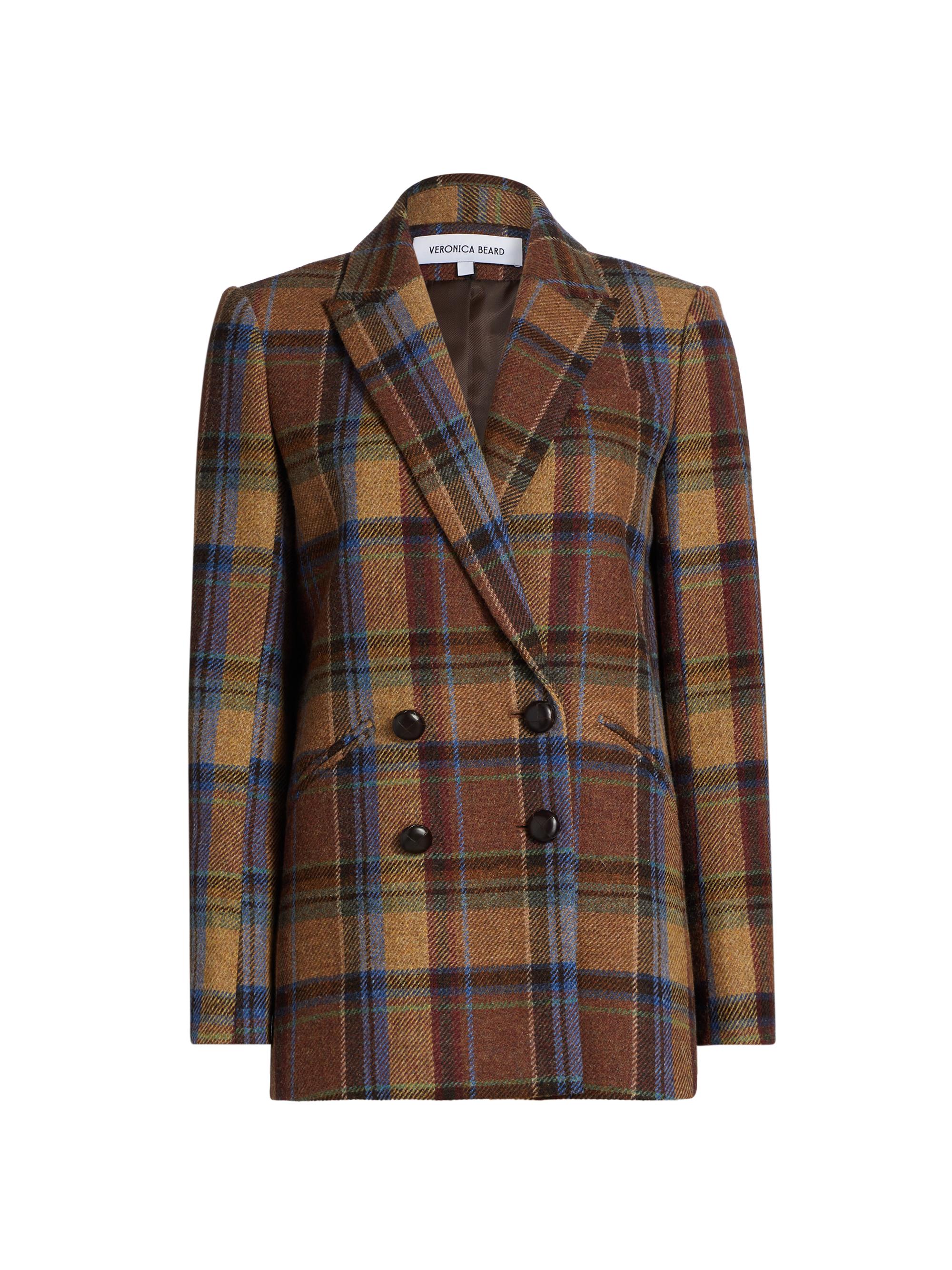 Veronica Beard Women's Oria Plaid Virgin-Wool Double-Breasted Jacket - Russet Multi