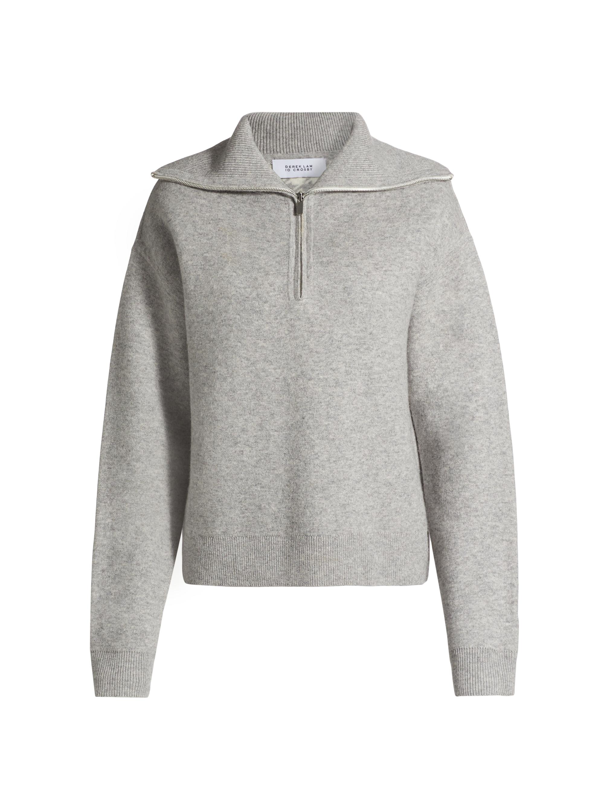 Derek Lam 10 Crosby Women's Samuel Reversible Quarter-Zip Pullover Sweater - Lightheathergreyblancdeblanc