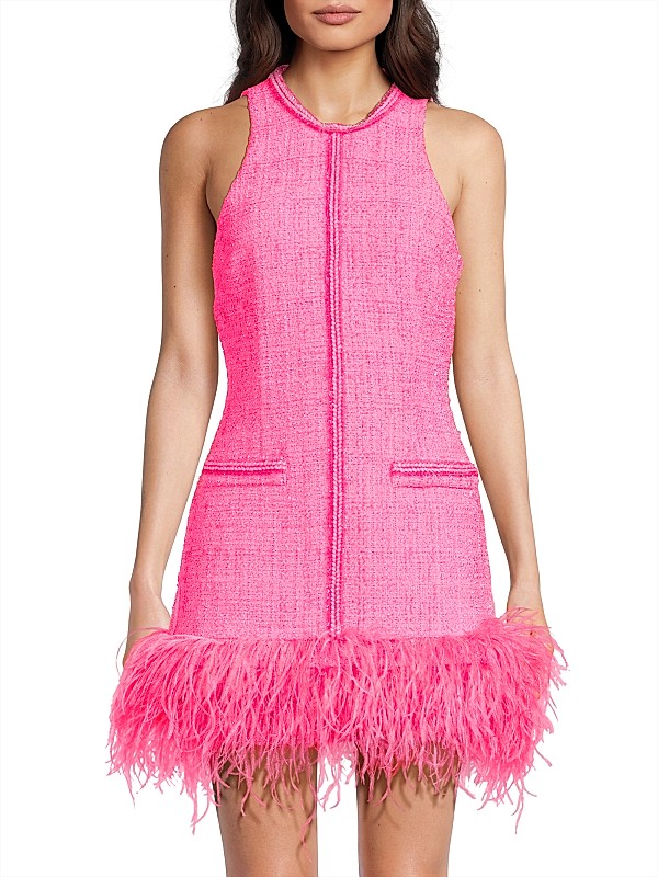 Shop Likely Annalisa Feather-Trimmed Tweed Dress | Saks Shop Likely Annalisa Feather-Trimmed Tweed Dress | Saks
