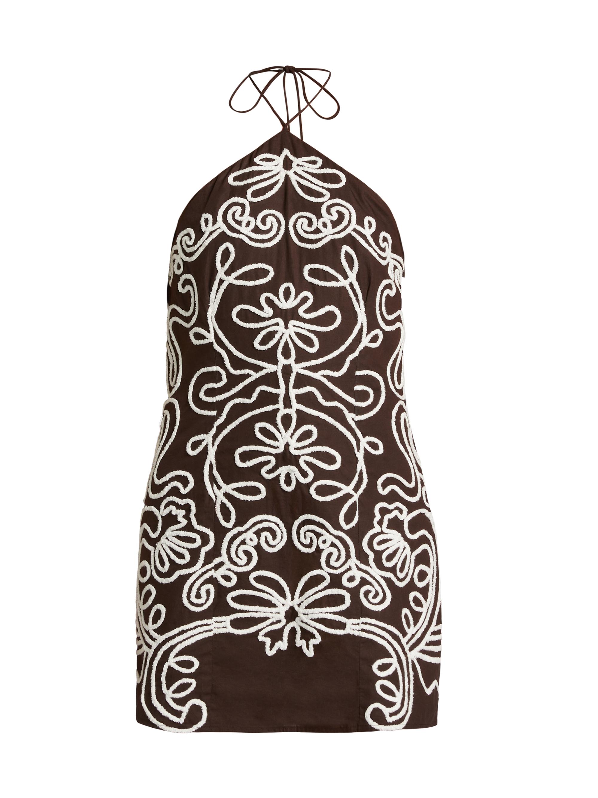 Hemant & Nandita Women's Ilaya Embroidered Cotton Halterneck Minidress - Brown