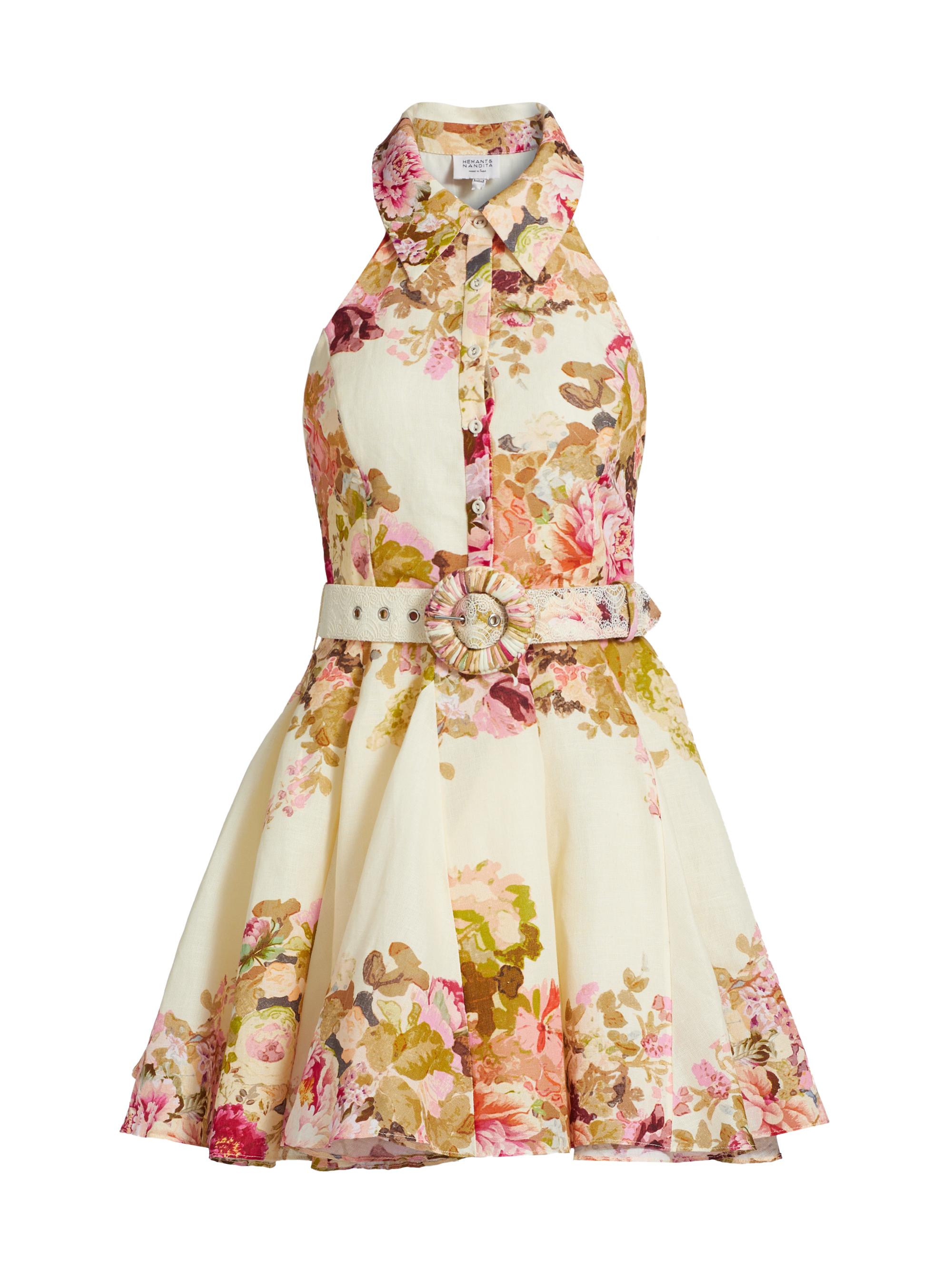 Hemant & Nandita Women's Sama Floral Belted Halter Mini Shirtdress -  Mix