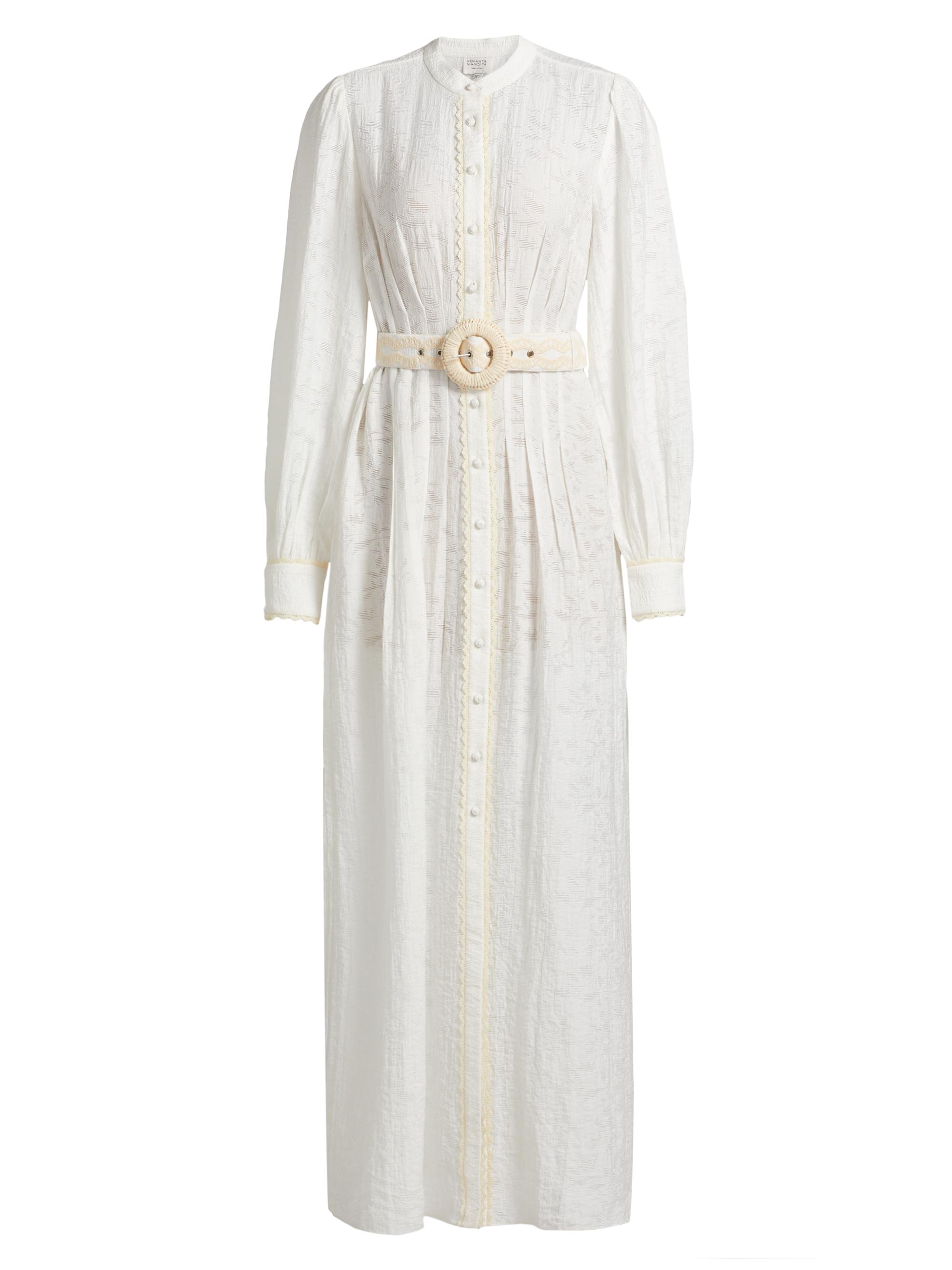 Hemant & Nandita Women's Anvi Jacquard Belted Maxi Shirtdress - White