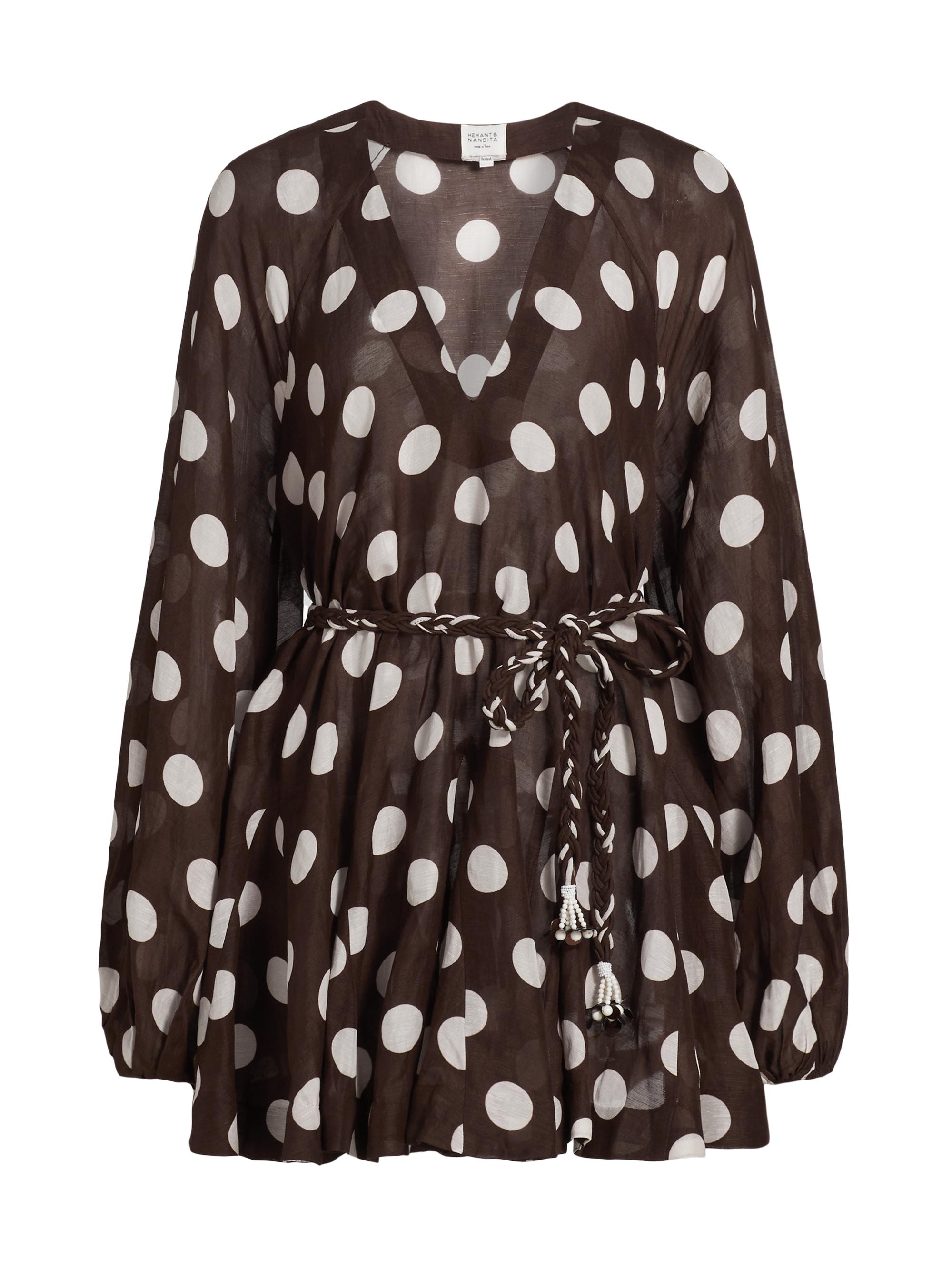 Hemant & Nandita Women's Tira Polka-Dot Belted Minidress - Brown White