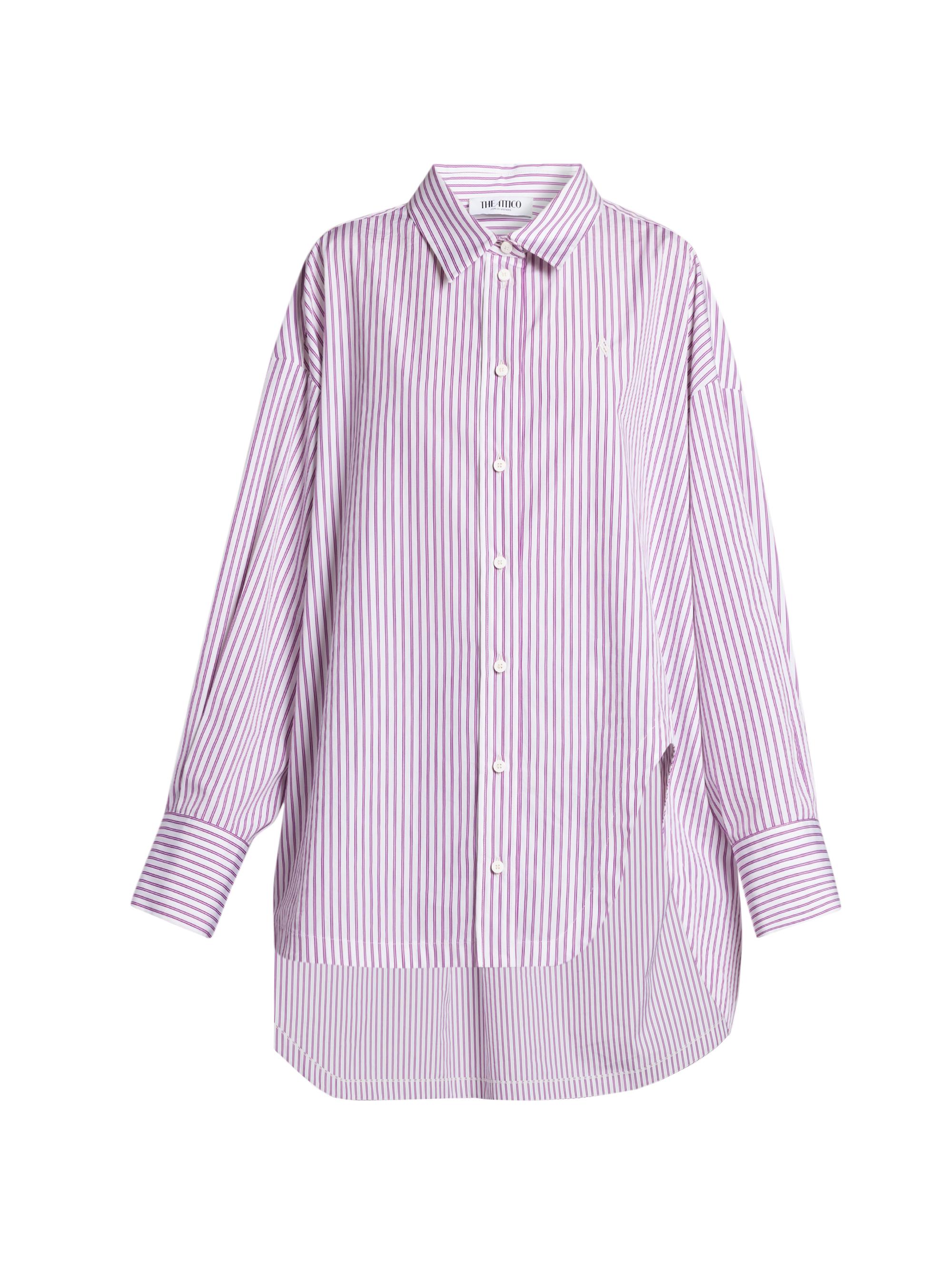 The Attico Women's Striped Cotton Button-Front Shirt - White Purple