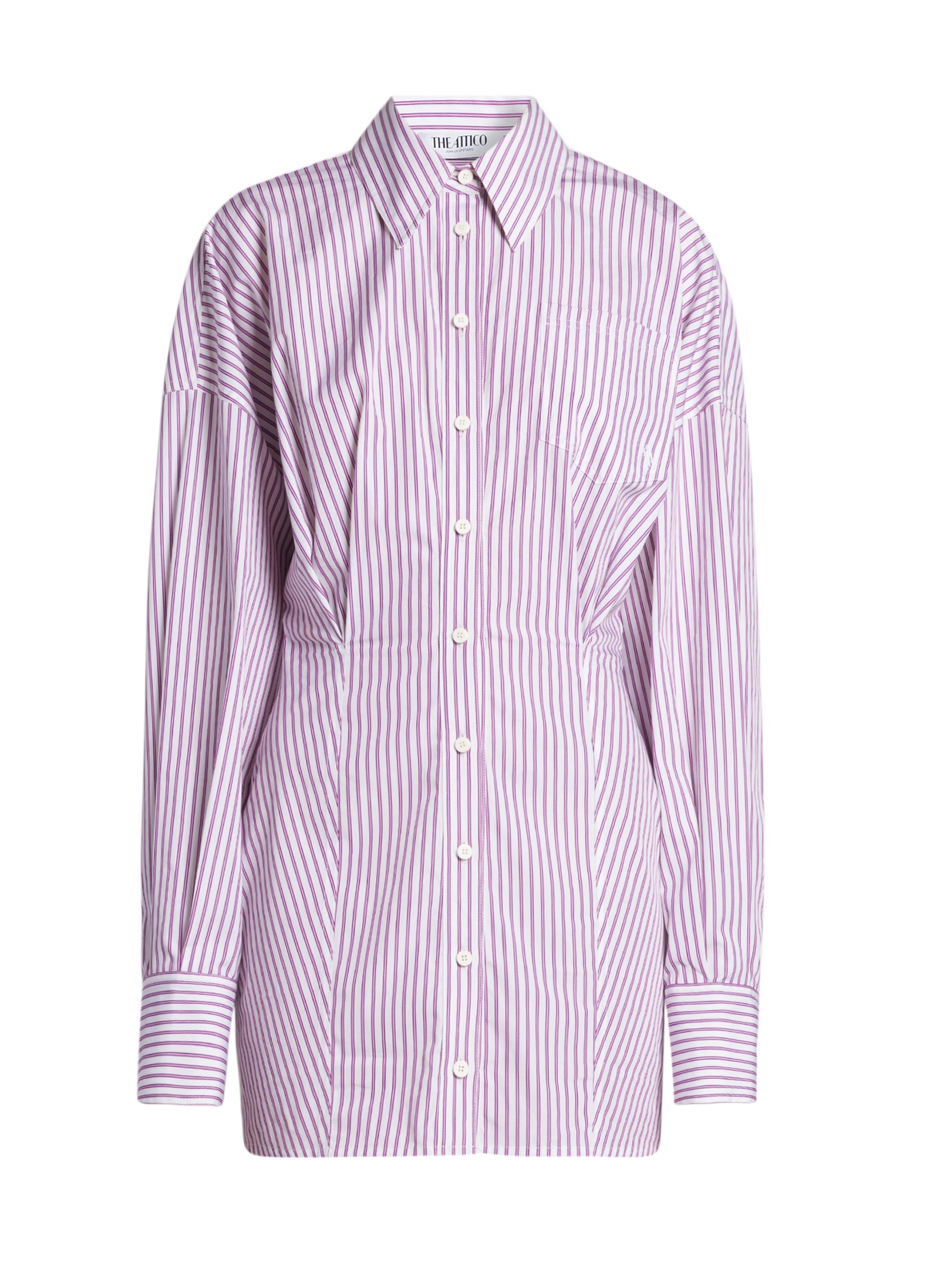 The Attico Women's Striped Cotton Mini Shirtdress - White Purple