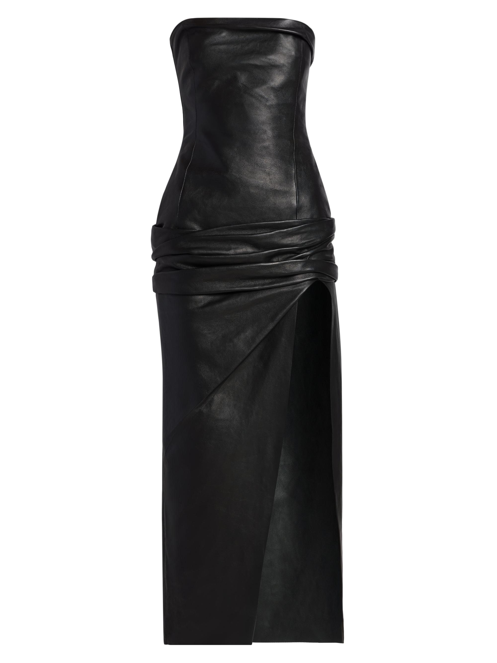 The Attico Women's Gathered Leather Strapless Maxi Dress - Black