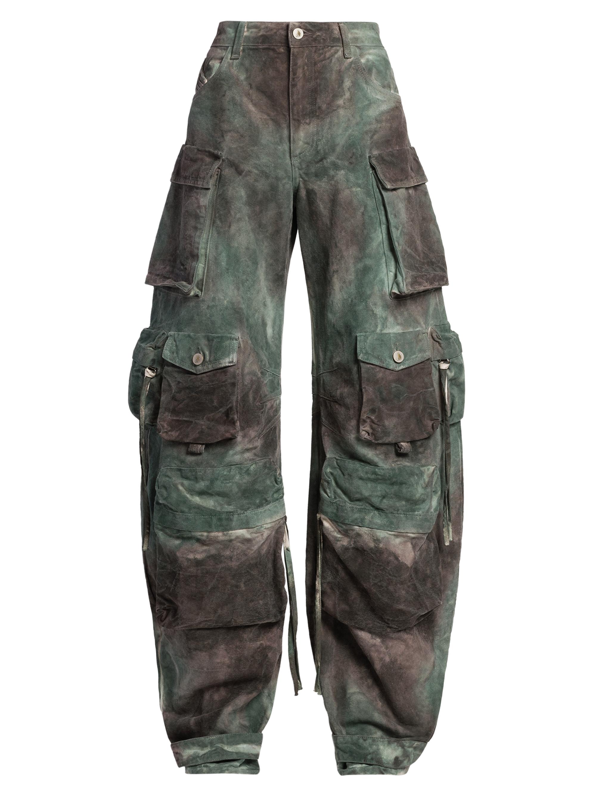 The Attico Women's Abstract Cotton Wide-Leg Cargo Pants - Stained Green Camouflage