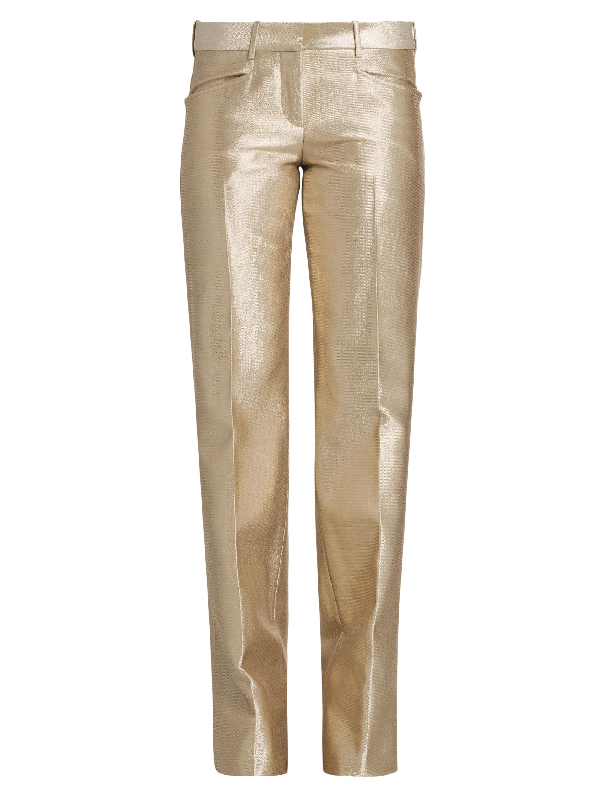 TOM FORD Women's Metallic Wool Low-Rise Trousers - Golden Champagne 4