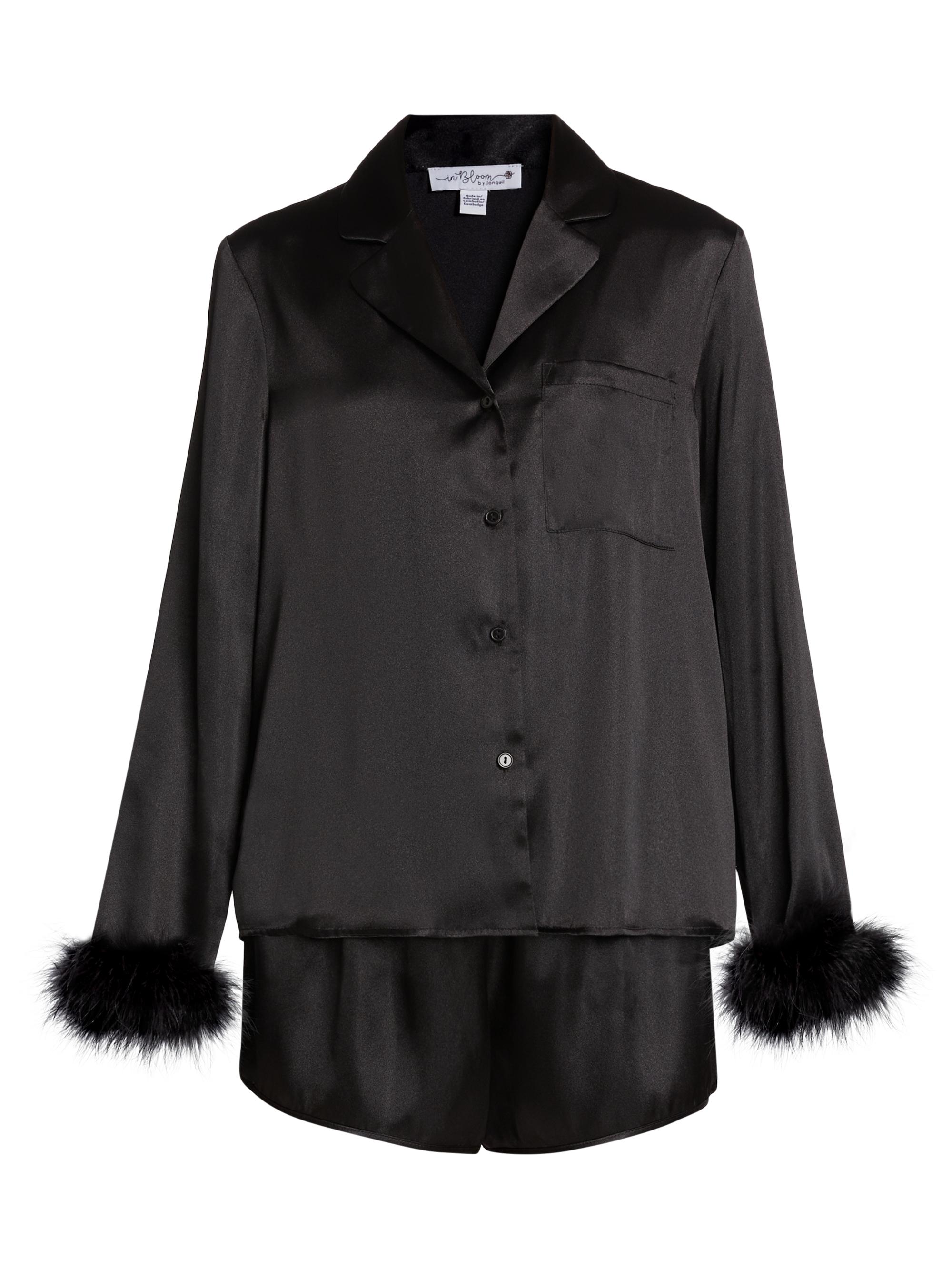 In Bloom Women's Rory Feather-Trimmed Satin Short Pajamas - Black