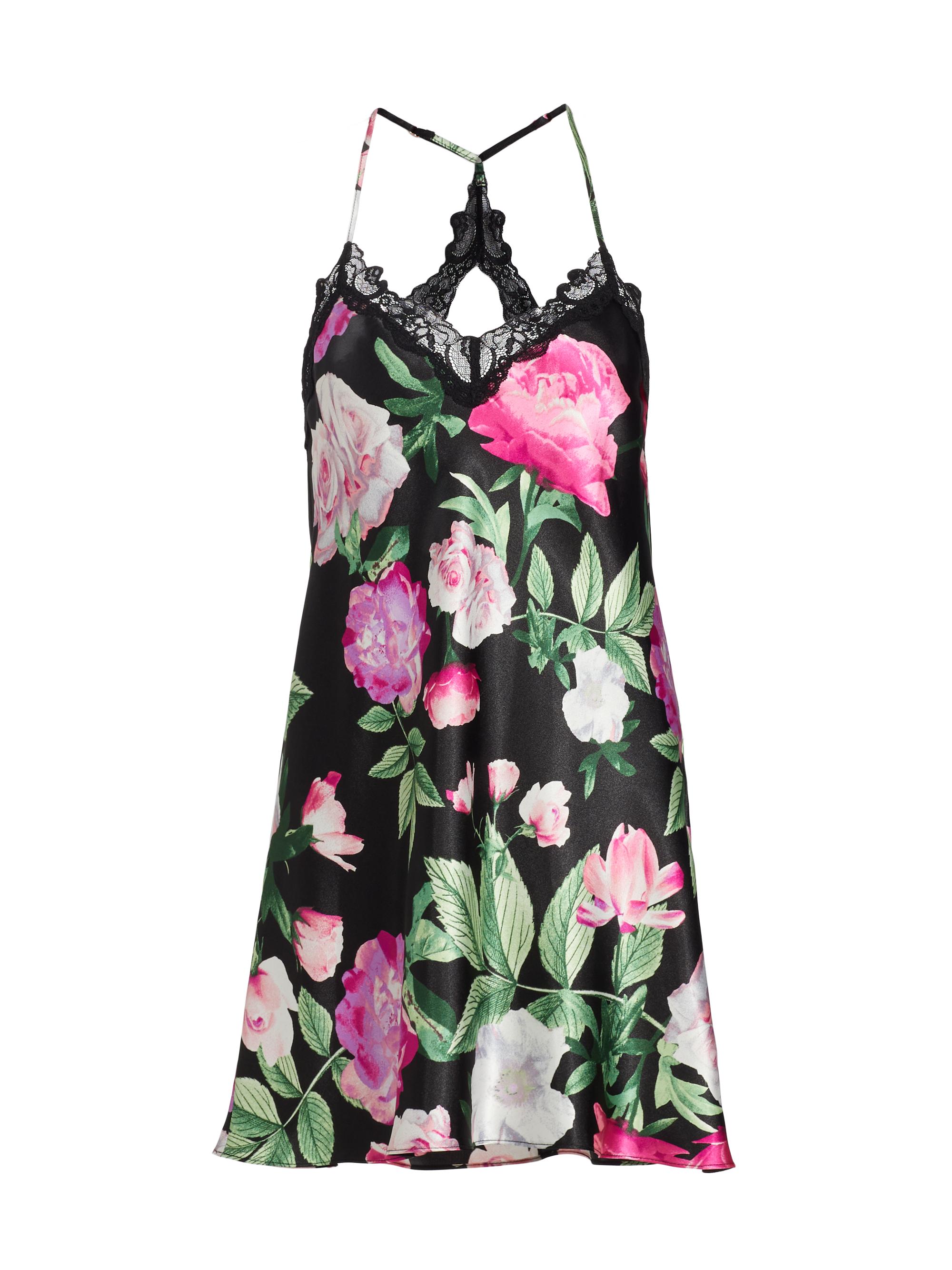 In Bloom Women's Audrey Lace-Trimmed Floral Satin Chemise - Black