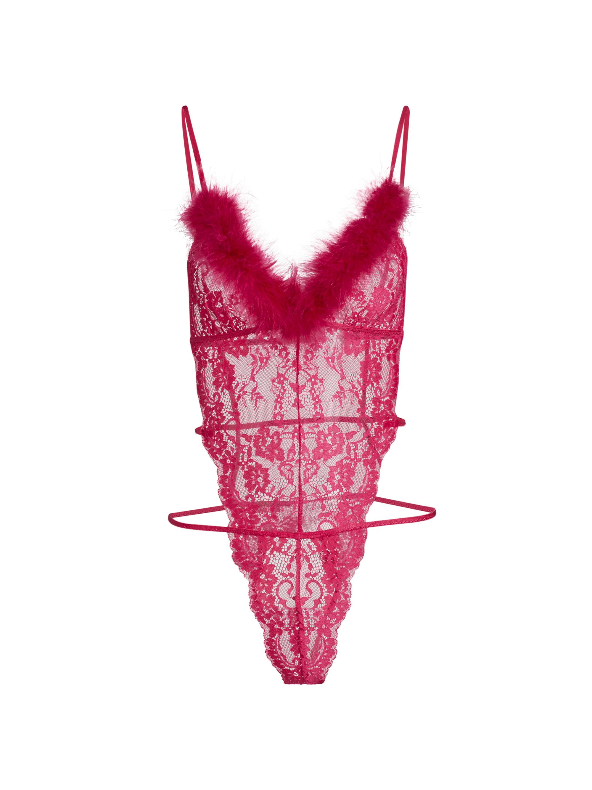 In Bloom Women's Aria Embellished Stretch Lace Thong Teddy - Ruby Red