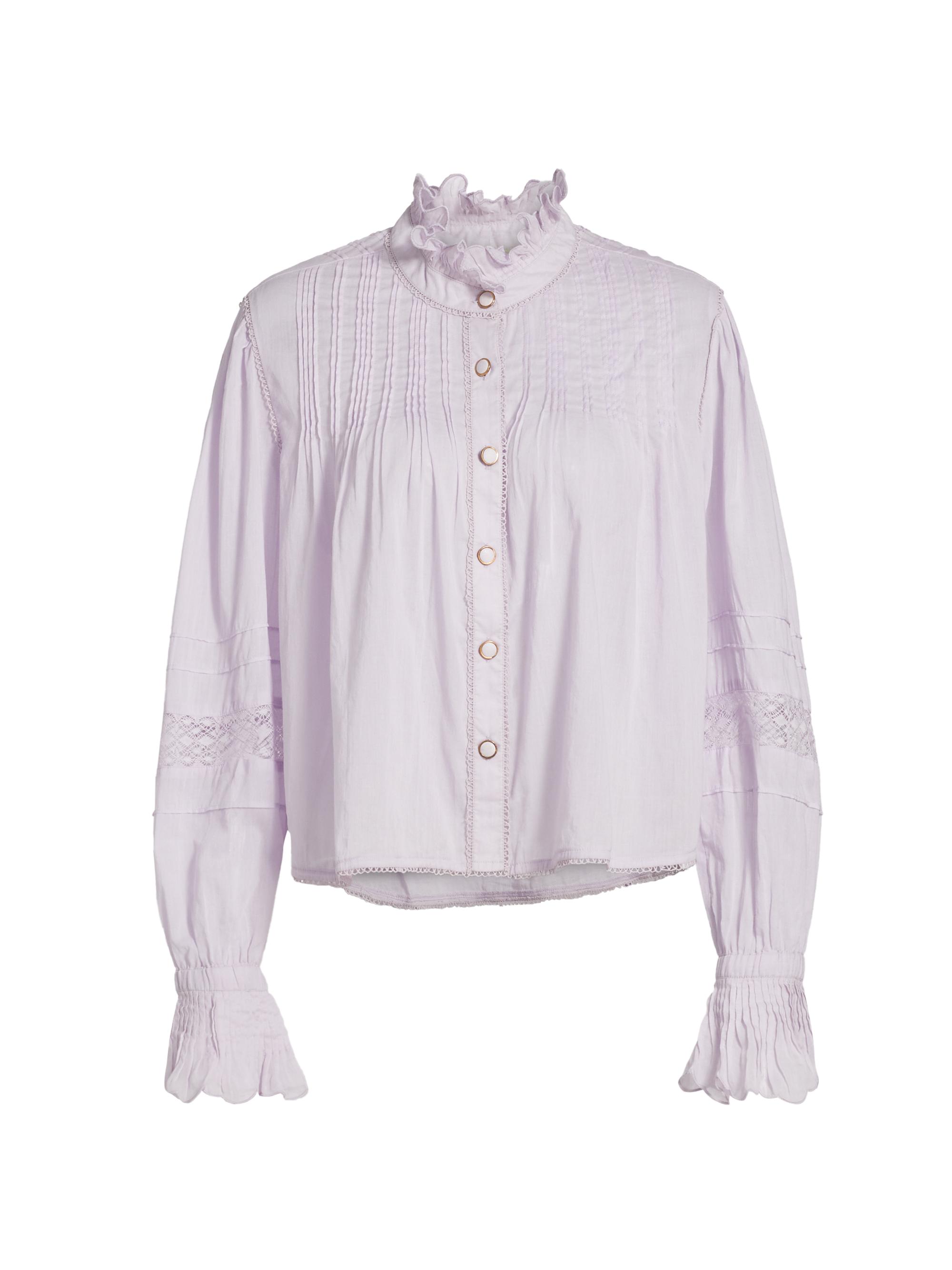 Farm Rio Women's Pintuck Cotton Stand-Collar Blouse - Lavendar