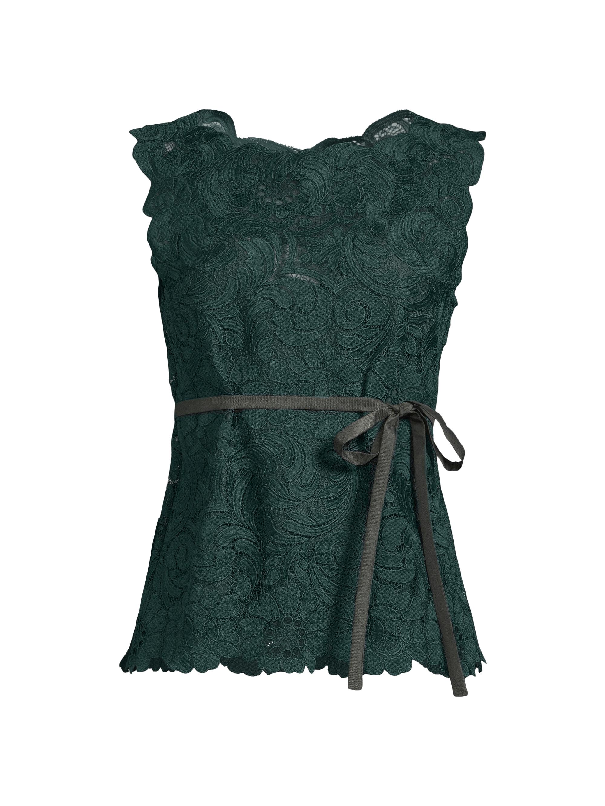 Natori Women's Mantilla Lace Tie-Waist Top - Bottle Green