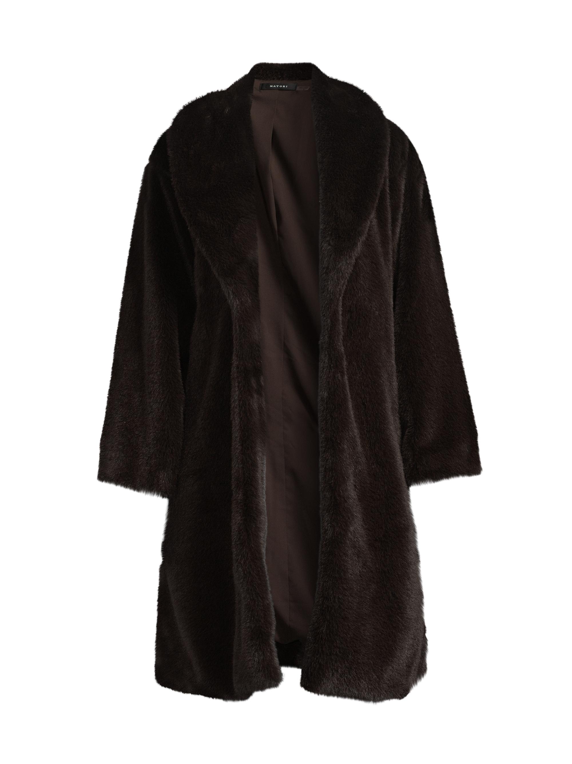 Natori Women's Faux-Mink Shawl-Collar Coat - Espresso
