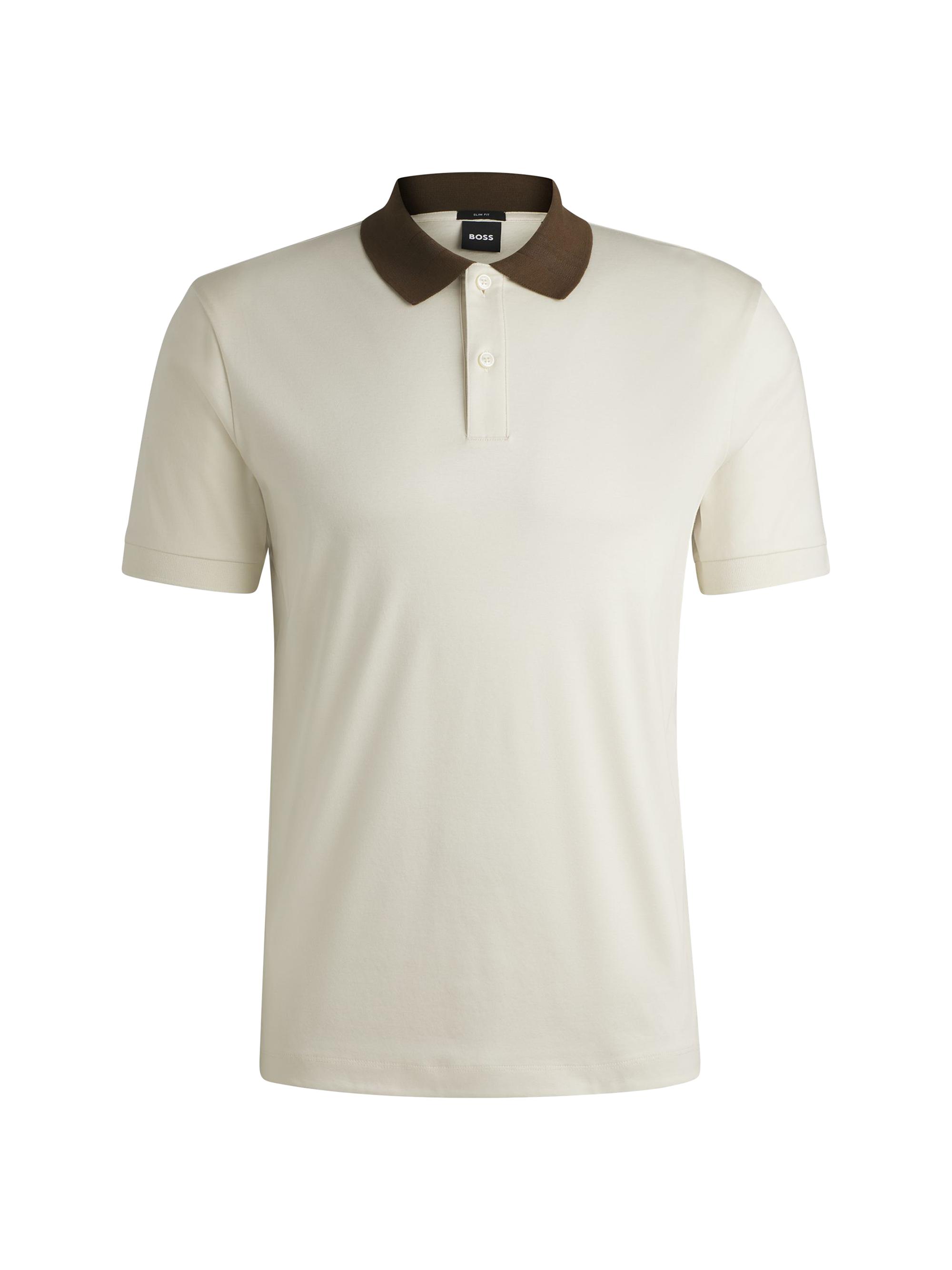 BOSS Men's Slim Fit Polo Shirt with Collar Stripes - Open White