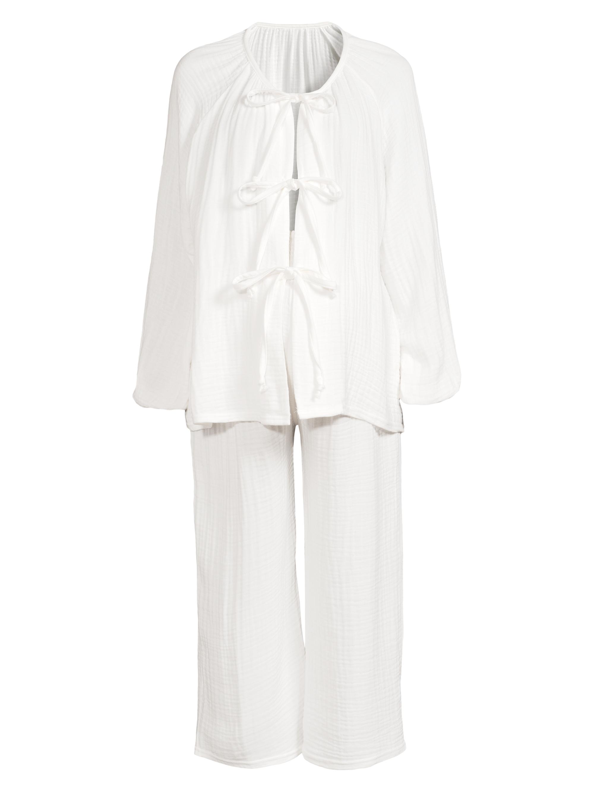 Nothing Fits But Women's Tie Muslin Gauze Lounge Set - White