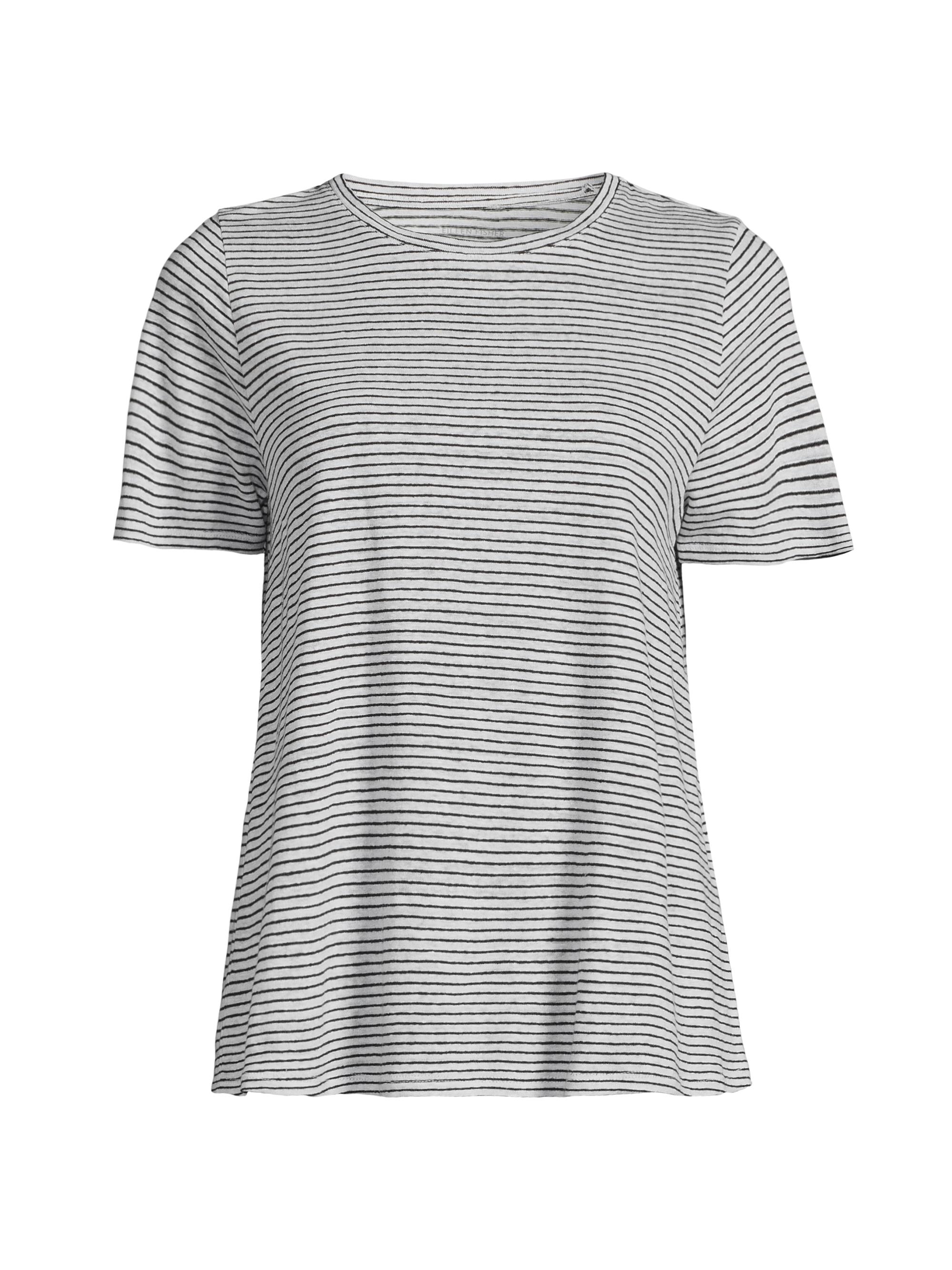 Eileen Fisher Women's Striped Linen T-Shirt - White Black