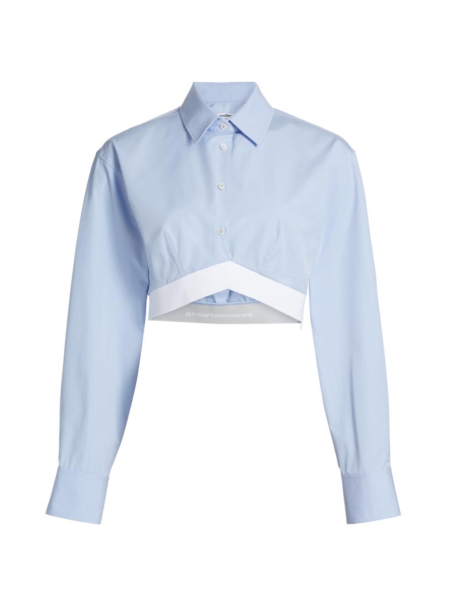 トップス Lindsay logo tops ivoy Alexander Wang Cropped Logo Elastic Button-Front Shirt
