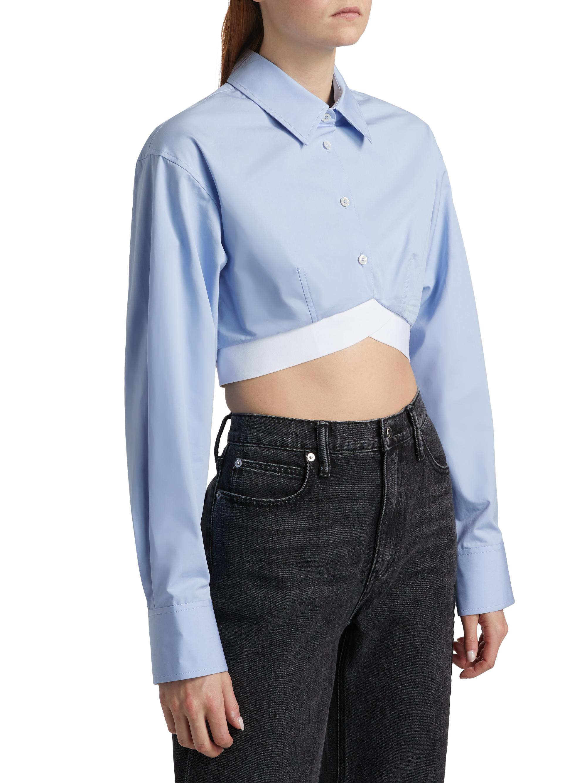 ALEXANDER WANG beiress ショートスリーブクルーネック Alexander Wang Cropped Logo Elastic Button-Front Shirt | Saks