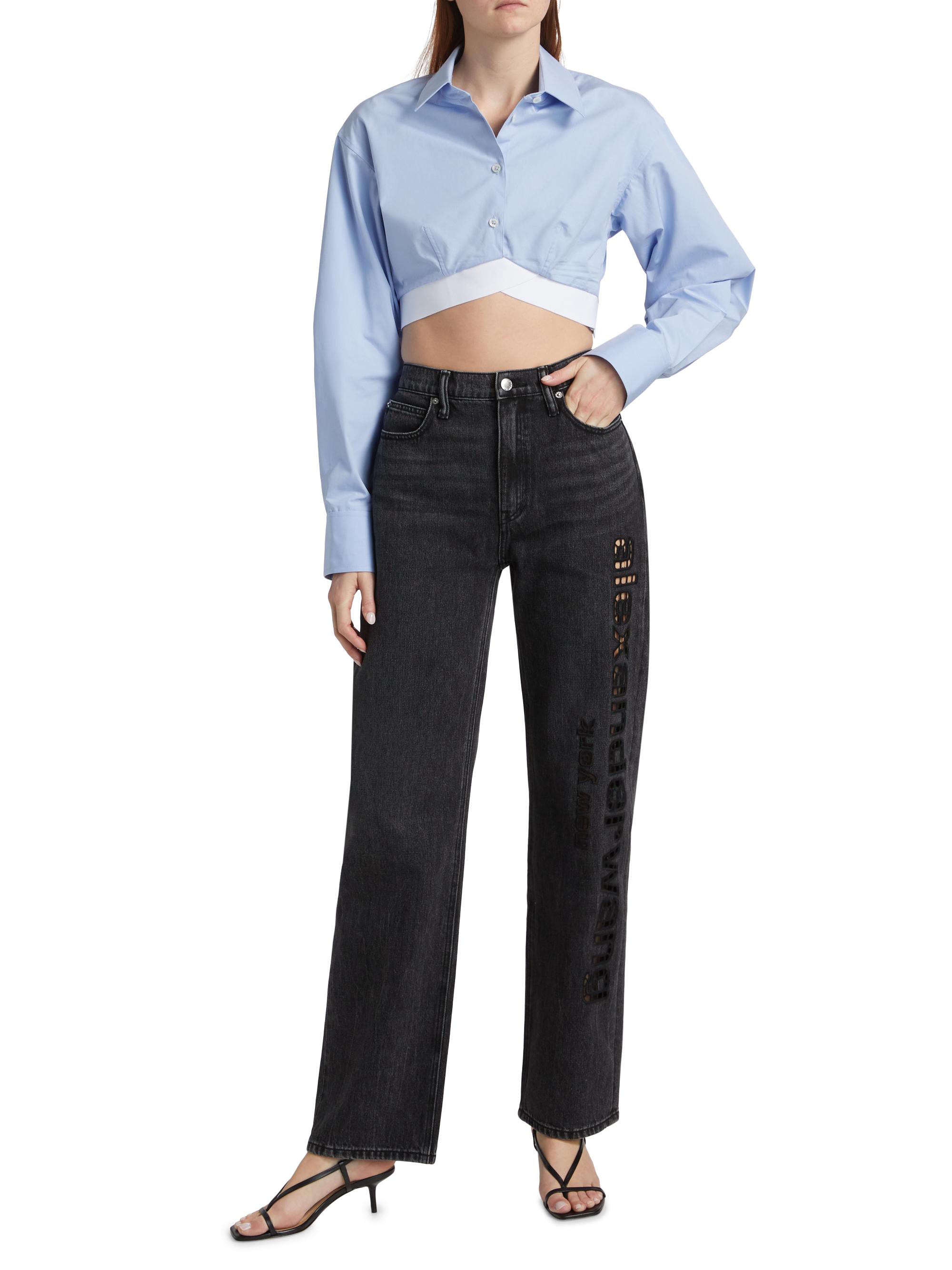 トップス Alexander Wang Alexander Wang Cropped Logo Elastic Button-Front Shirt