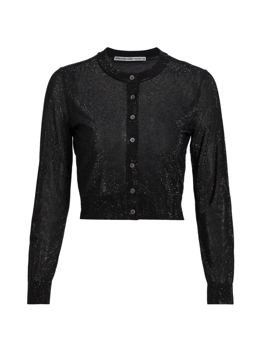 Alexander Wang Women's Hotfix Crystal Crop Cardigan In Black