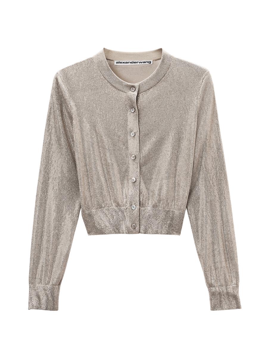 Alexander Wang Women's Hotfix Crystal Crop Cardigan In Gold