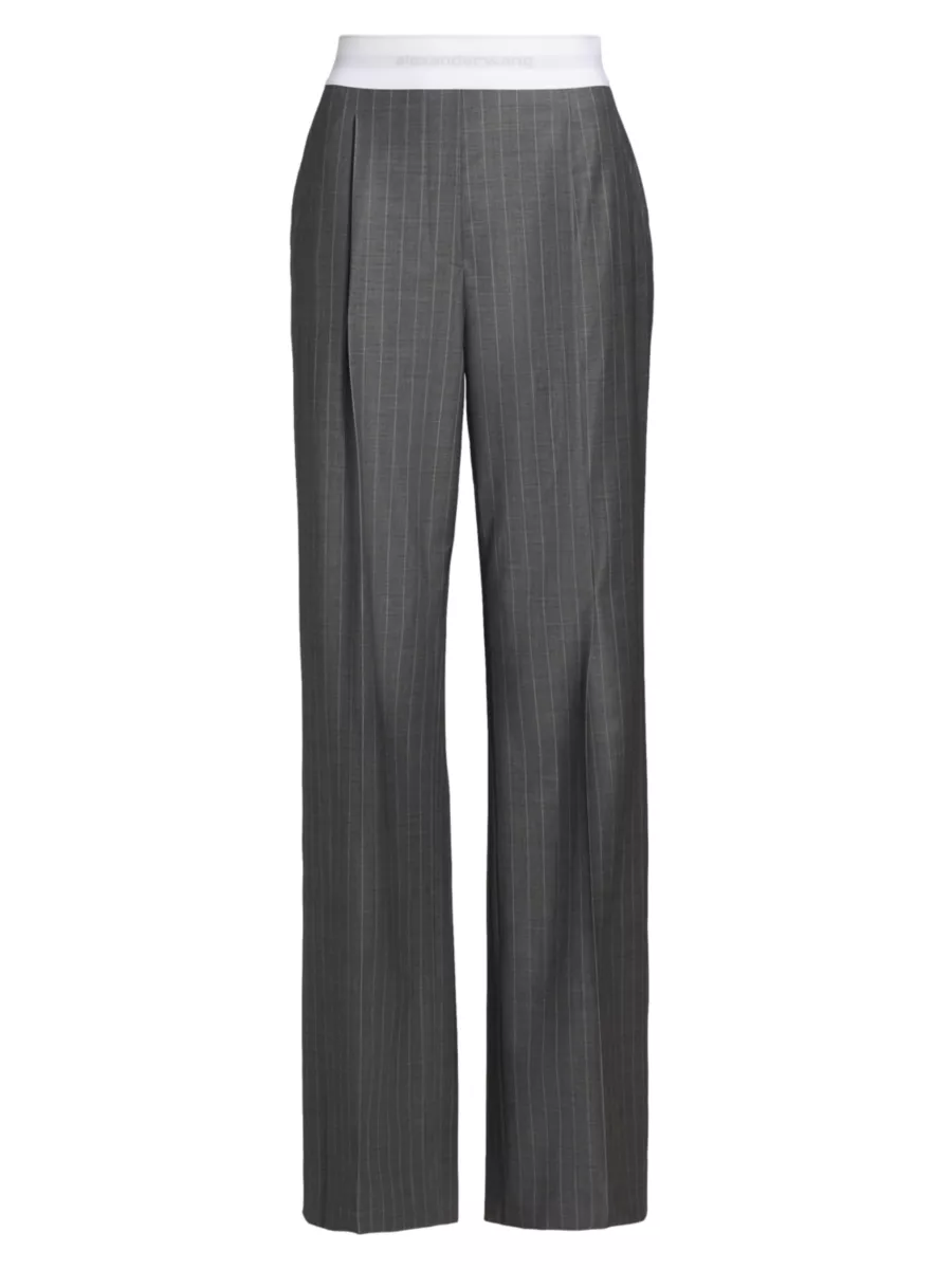 Shop Alexander Wang Logo Waist Pinstripe Trousers | Saks