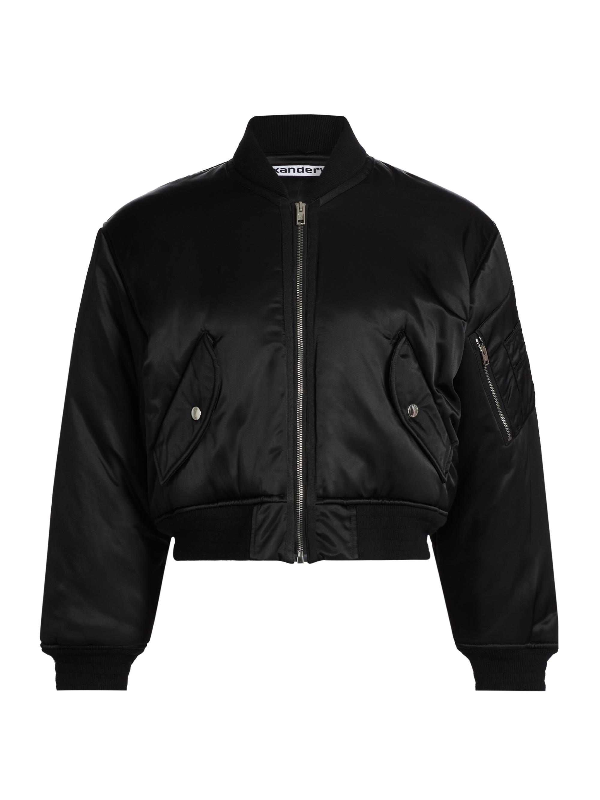 Alexander Wang Women's Shrunken Logo Embroidered Bomber Jacket - Black