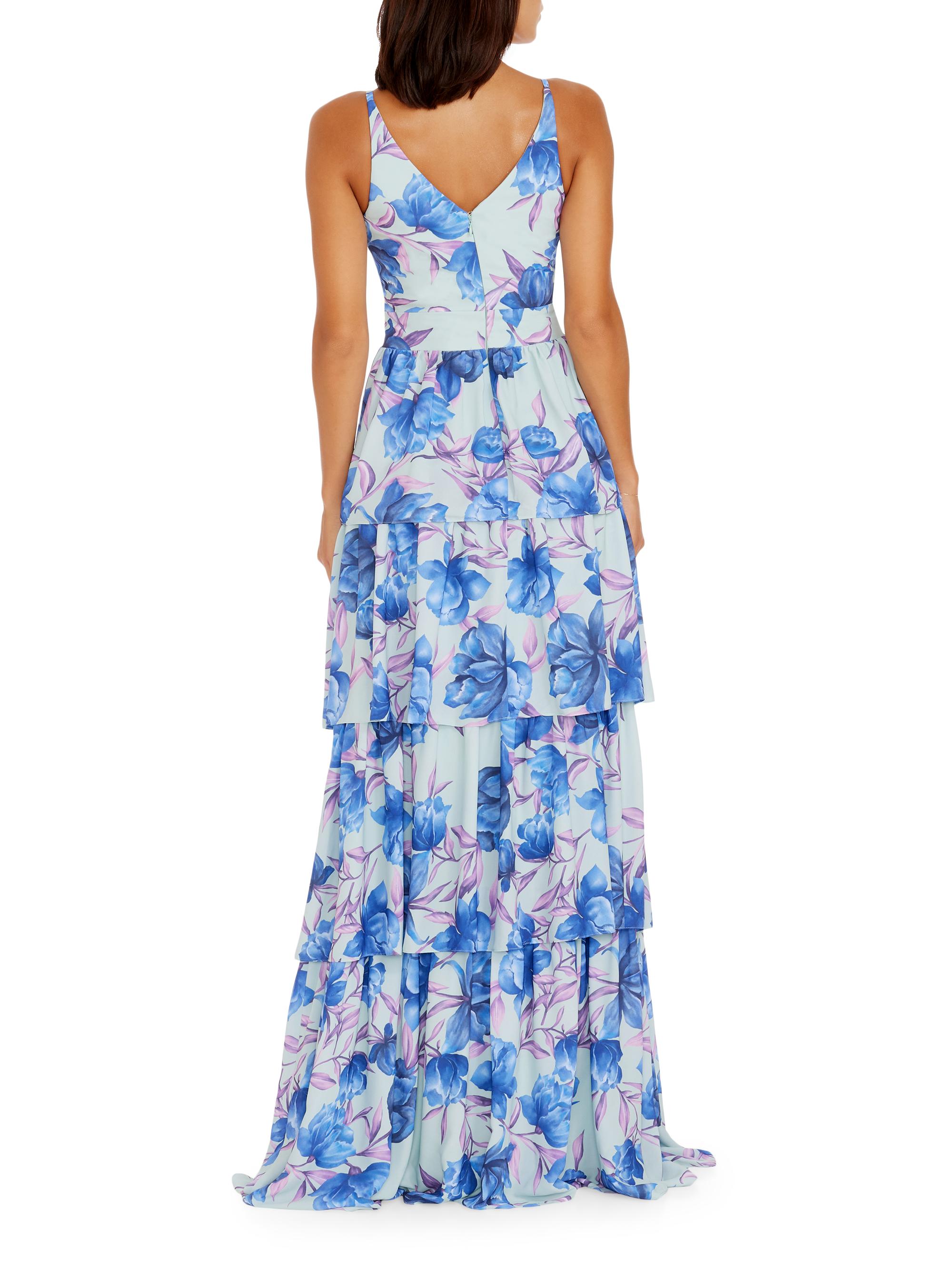 blue and white tiered maxi dress Celeste Floral Palmer Poplin Tiered Maxi Dress – She la la