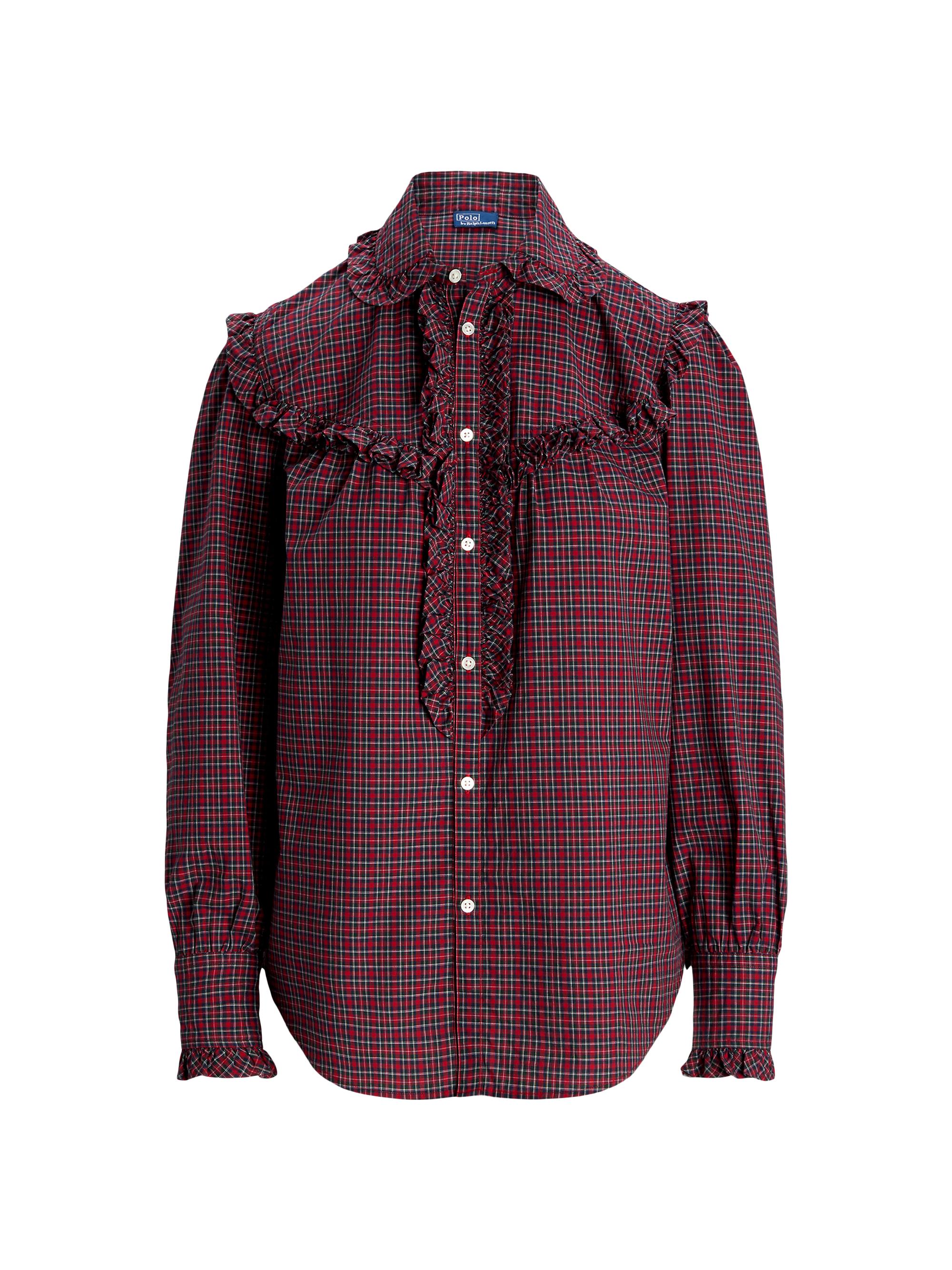 Polo Ralph Lauren Women's Ruffled Plaid Cotton Long-Sleeve Shirt - Red Black Multi Plaid