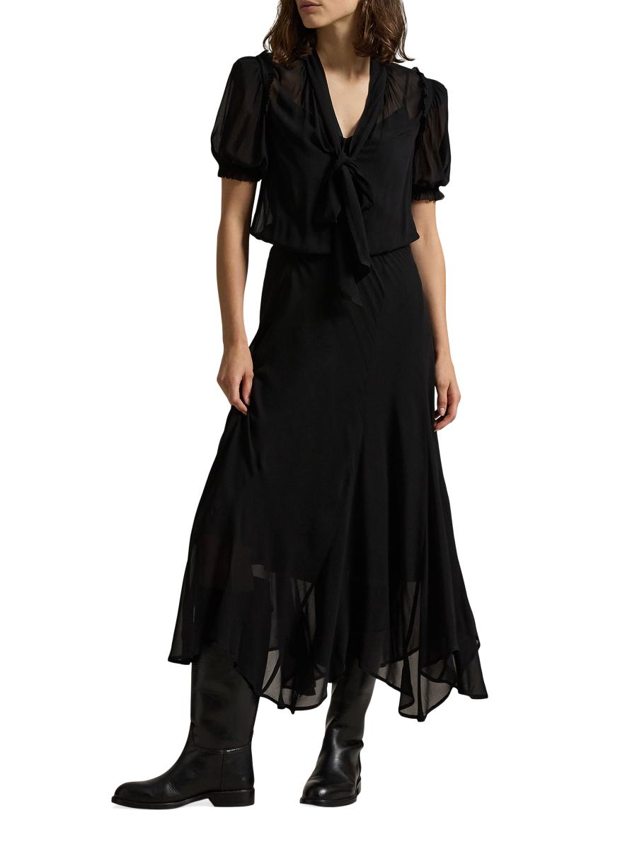 RALPH LAUREN 長袖ワンピース BLACK velvet &satin 0400021862889?wid=900