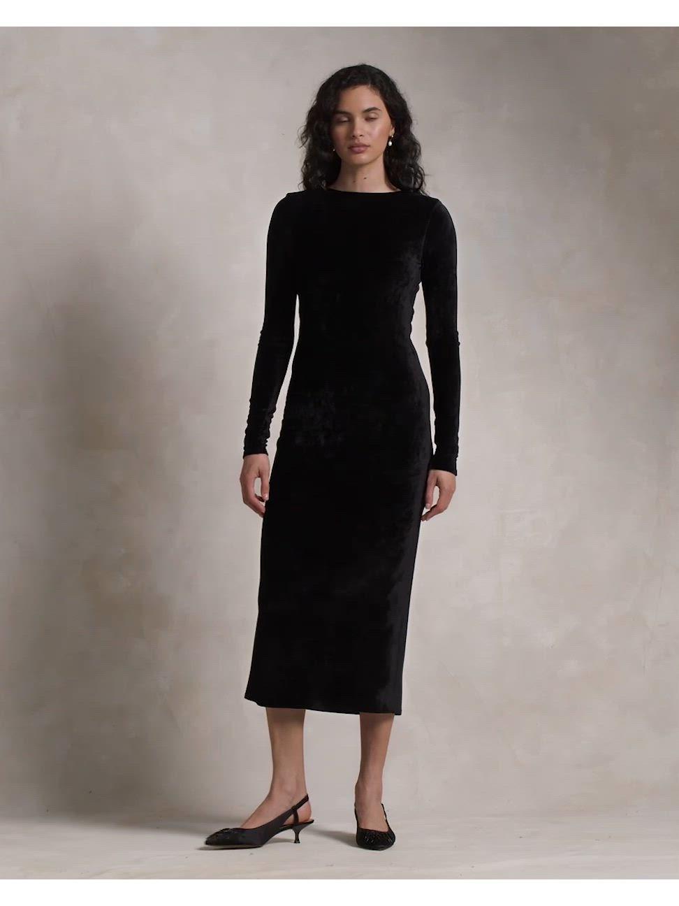 knee length dresses for ladies Kate Long Sleeve Velvet Midi Dress