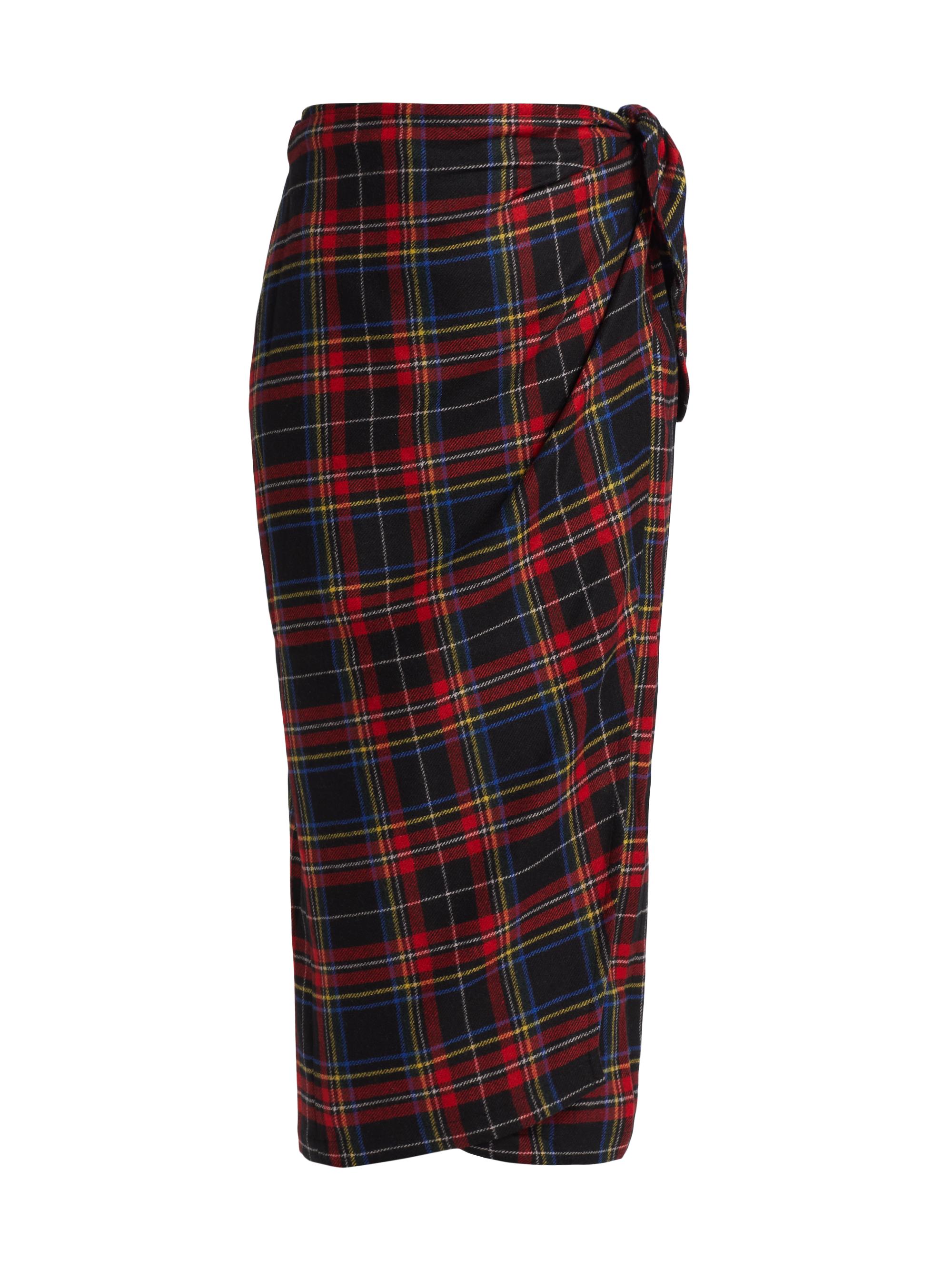 Polo Ralph Lauren Women's Plaid Wool-Blend Wrap Skirt - Red Black Multi Plaid