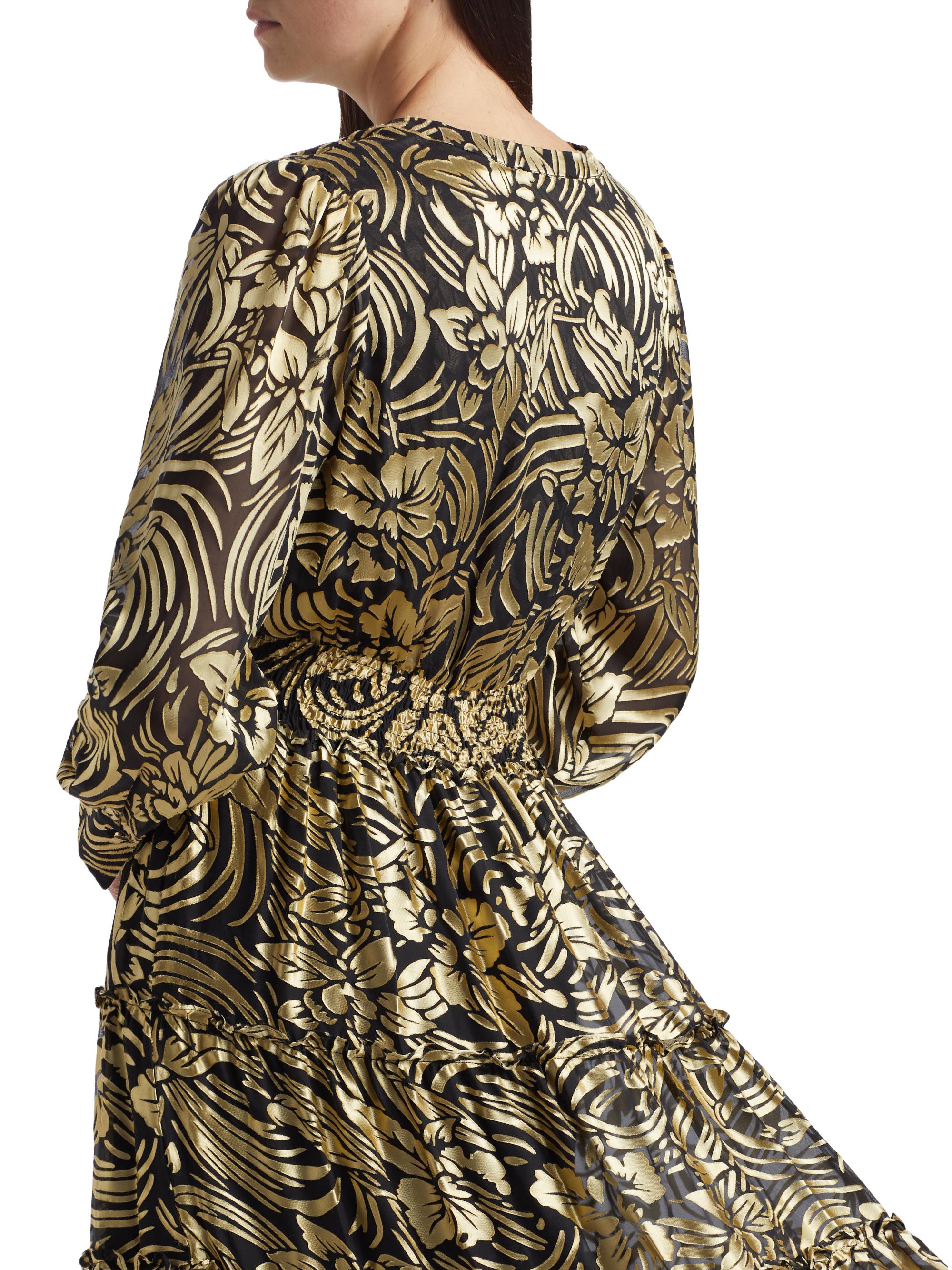 Elie Tahari The Francesca Metallic Burnout Tiered Midi-Dress