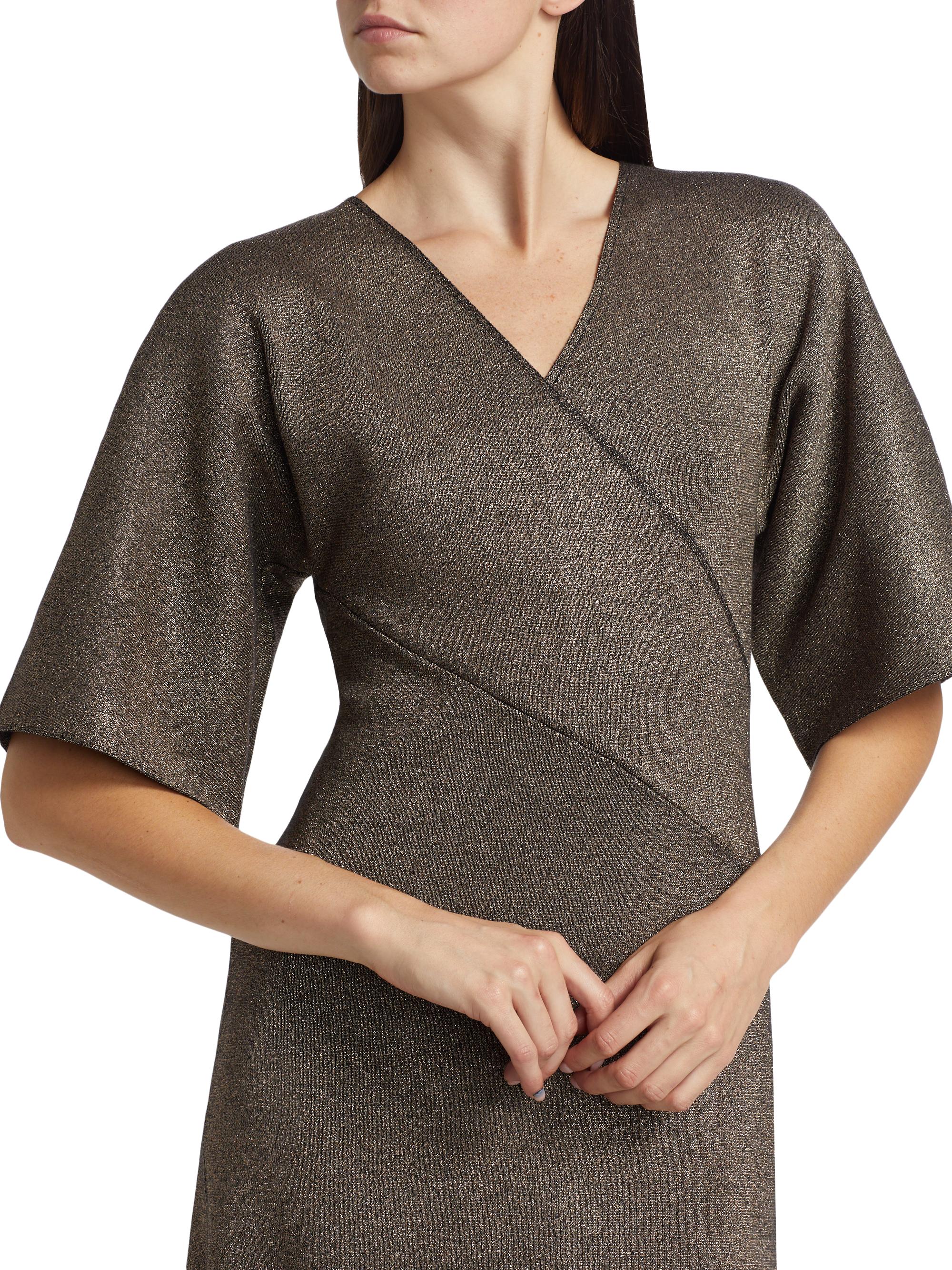 Elie Tahari The Everly Metallic Knit Wrap Midi-Dress | Saks Fifth Avenue