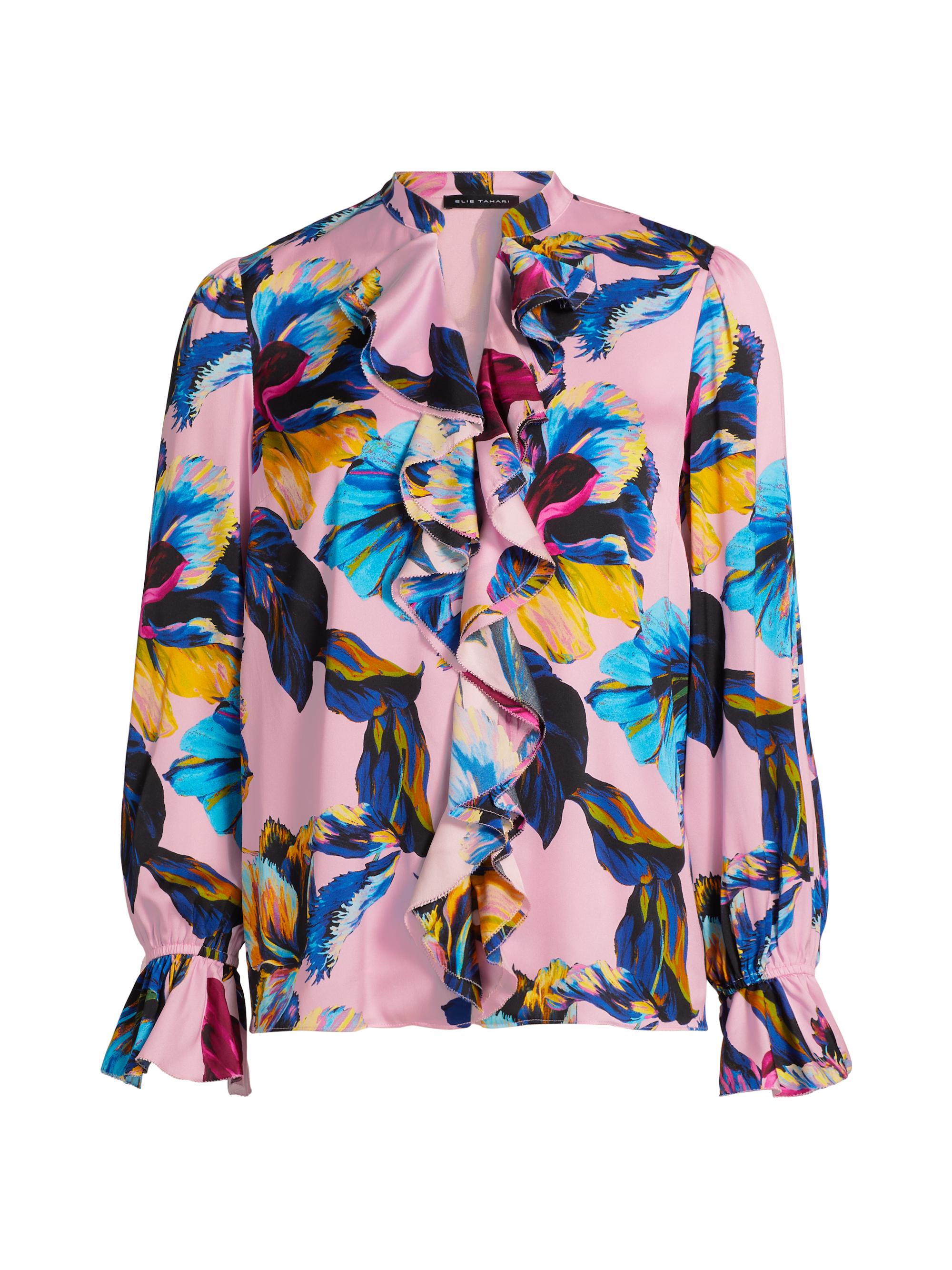 Elie Tahari Women's The Minne Daphne Garden Floral Silk Blouse - Daphnes Garden Print