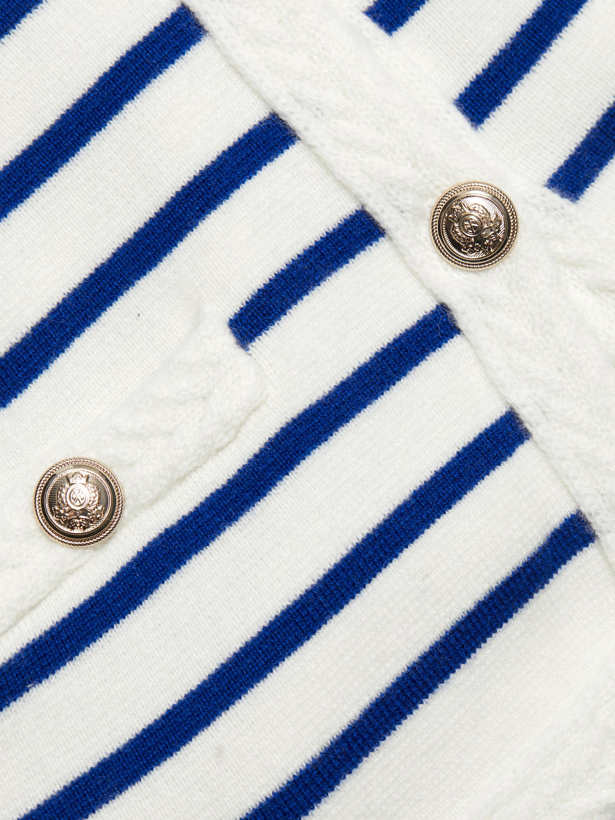 Elie Tahari Makena Striped Wool-Cashmere Crewneck Cardigan | Saks