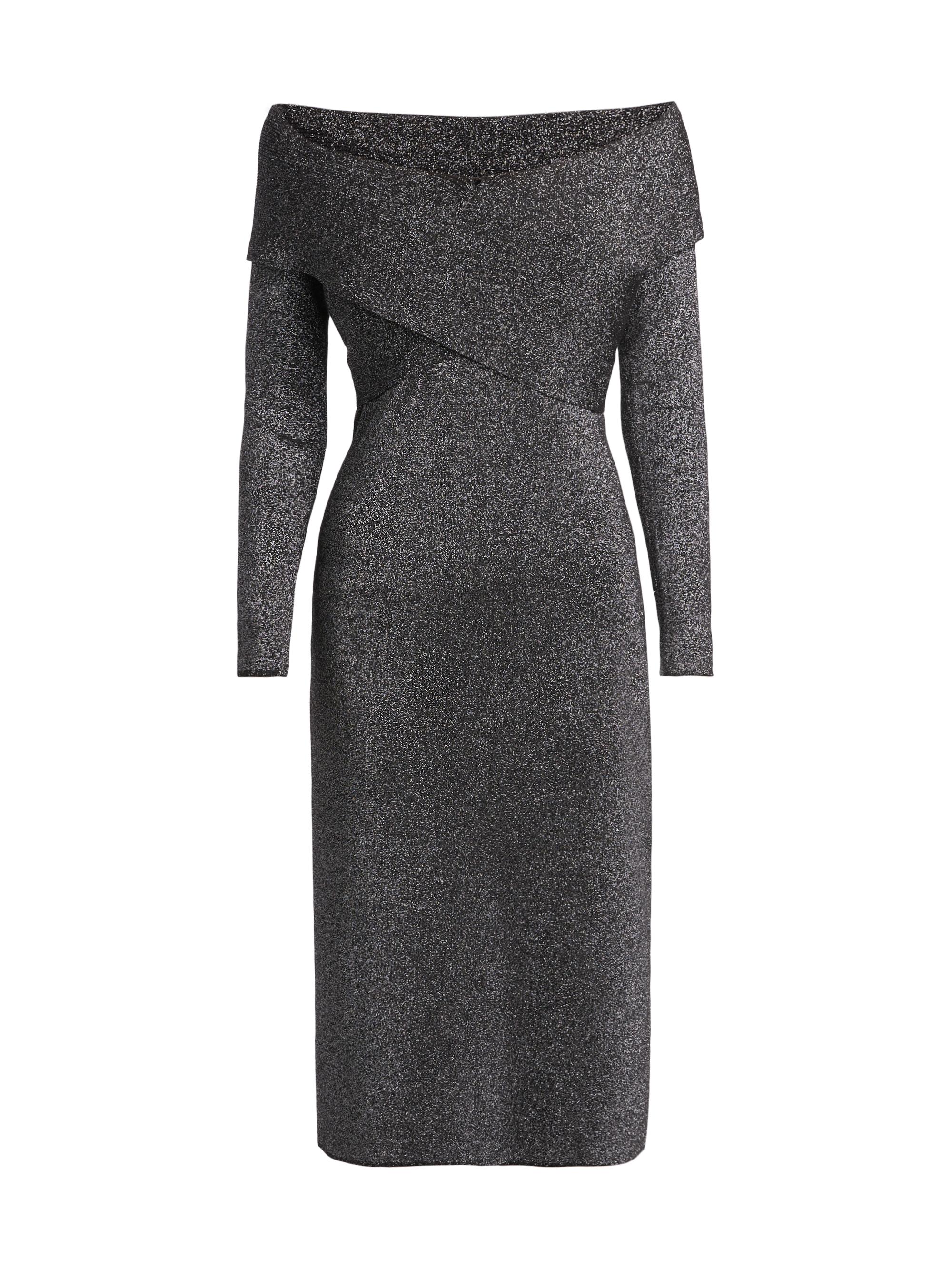 Elie Tahari Women's Rowan Metallic Off-the-Shoulder Sweaterdress - Noir With Gunmetal Lurex