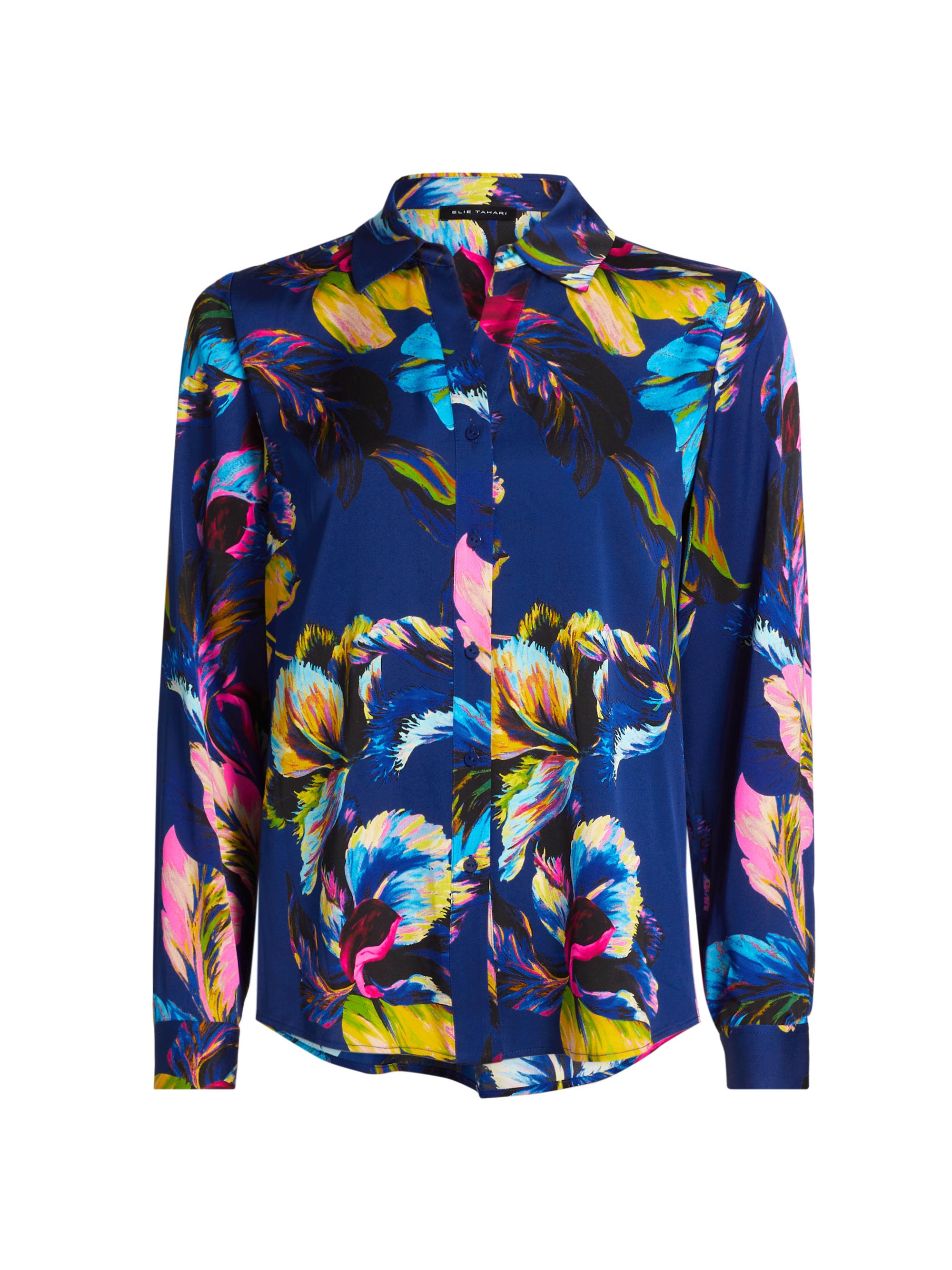 Elie Tahari Women's The Madeline Daphne Garden Floral Silk Shirt - Daphnes Garden Print