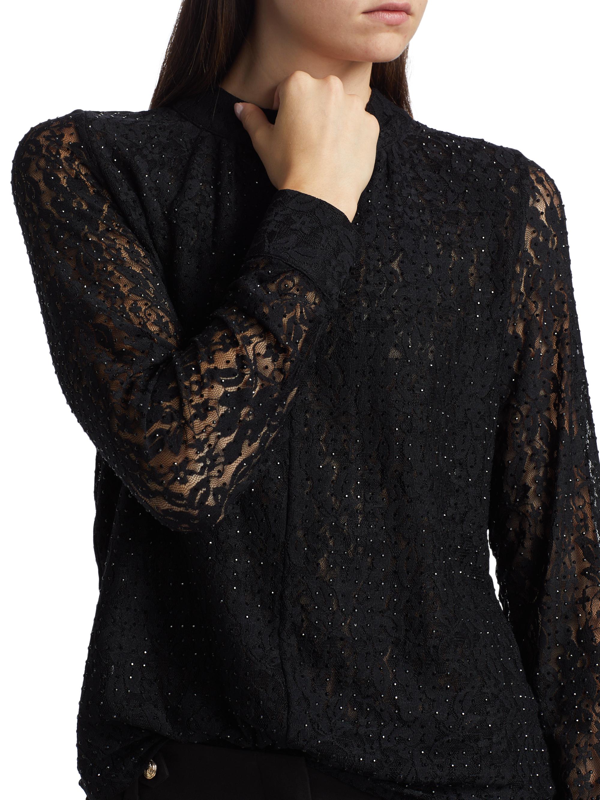 Elie Tahari The Andi Embellished Lace Cut-Out Blouse | Saks Fifth
