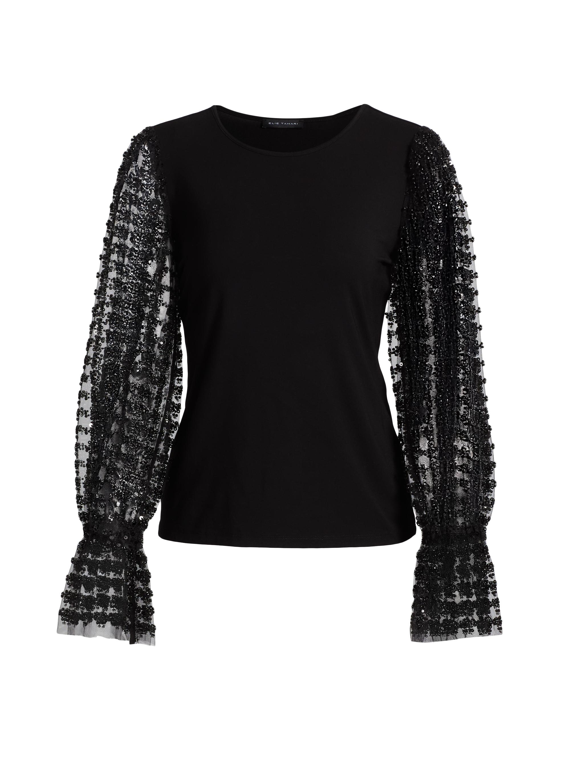 Elie Tahari Women's Robinne Mixed Media Top - Noir